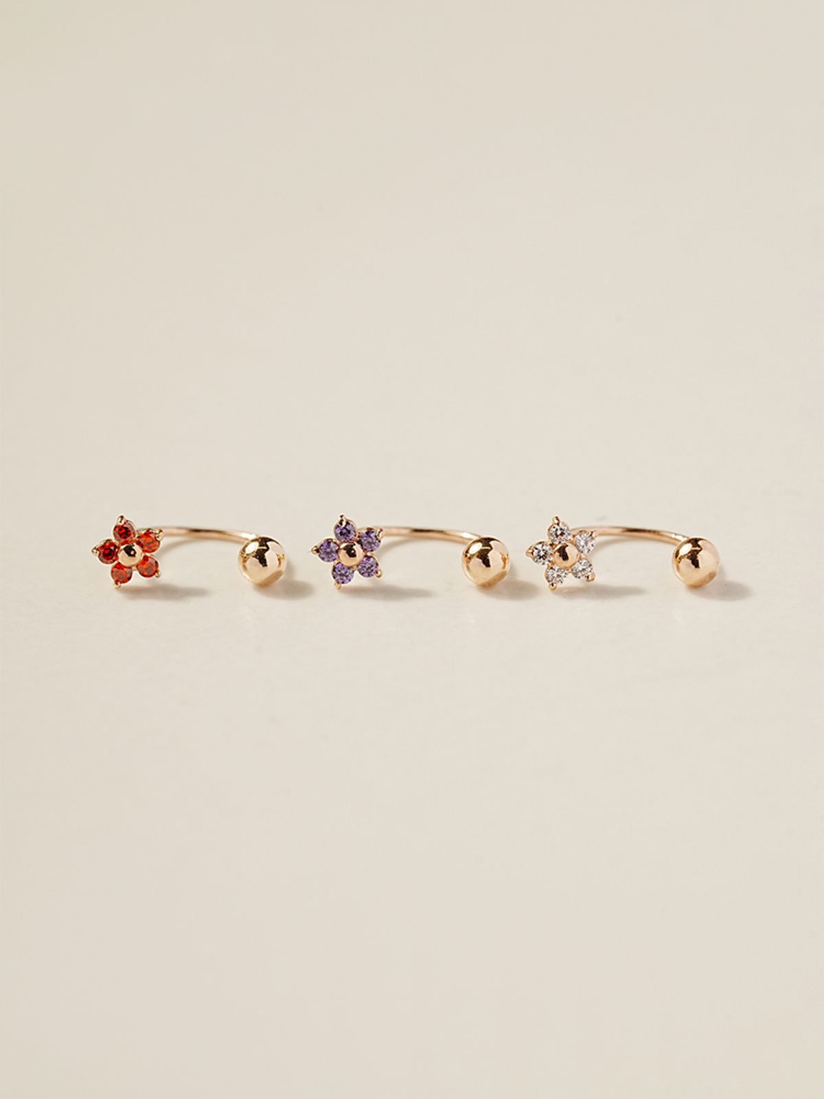미니멀피어싱(MINIMALPIERCING) 14K 미니미 다섯꽃잎 플라워 커브 링 피어싱 귀걸이