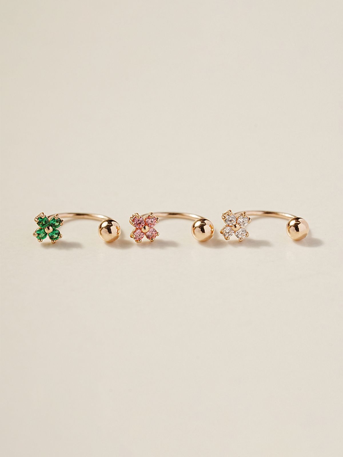 미니멀피어싱(MINIMALPIERCING) 14K 미니미 네잎 플라워 커브 링 피어싱 귀걸이