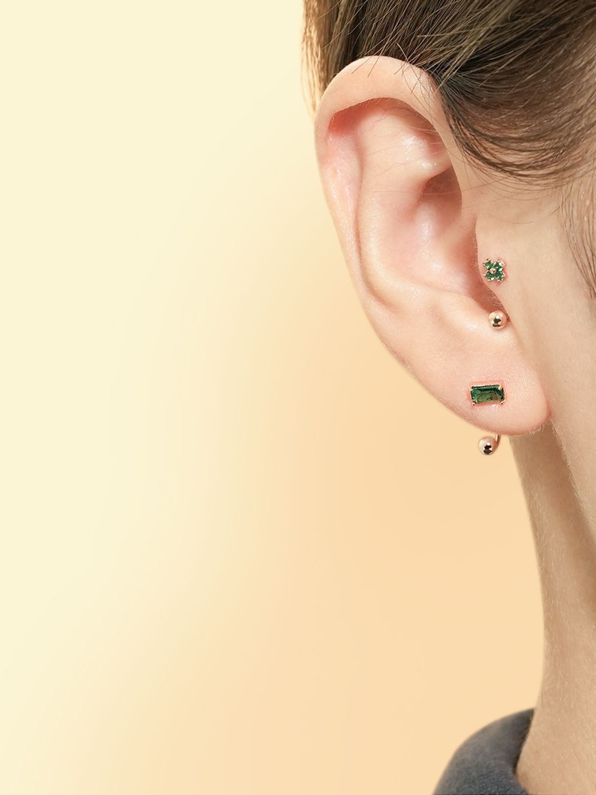 미니멀피어싱(MINIMALPIERCING) 14K 미니미 네잎 플라워 커브 링 피어싱 귀걸이