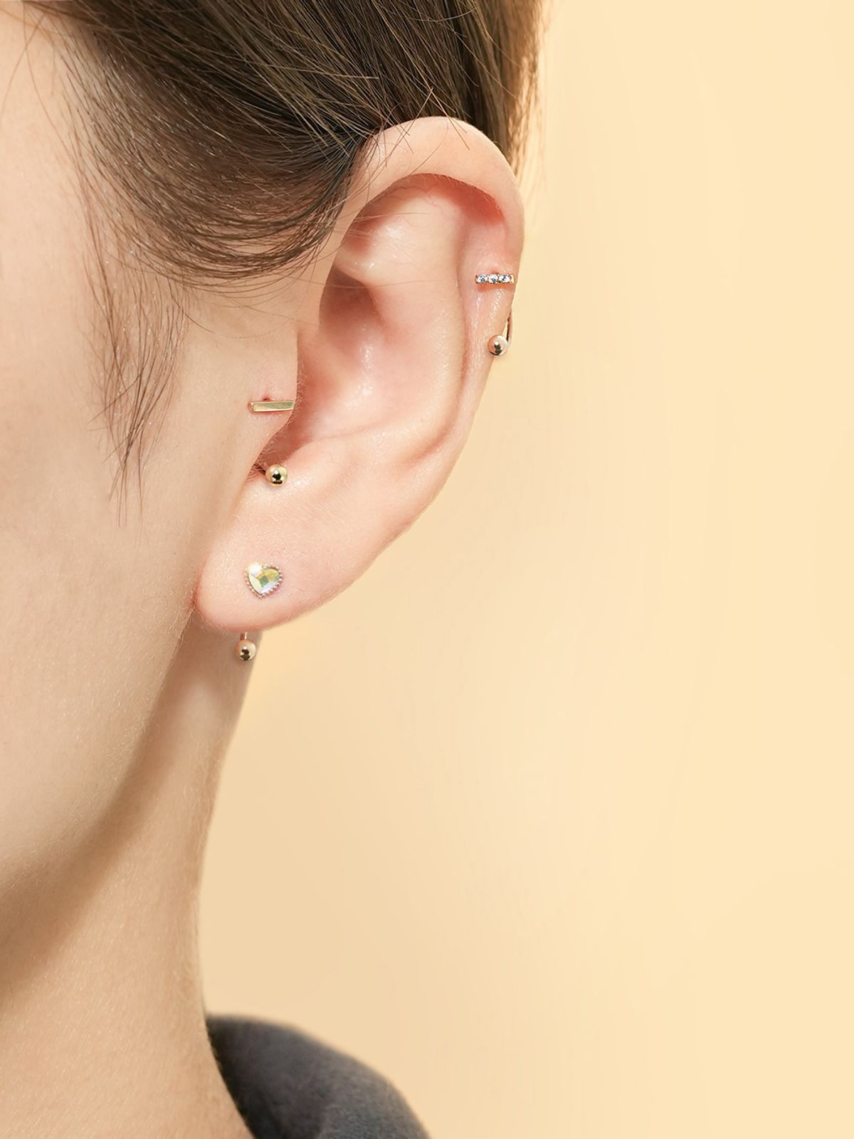 미니멀피어싱(MINIMALPIERCING) 14K 스틱 바 커브 링 피어싱 귀걸이