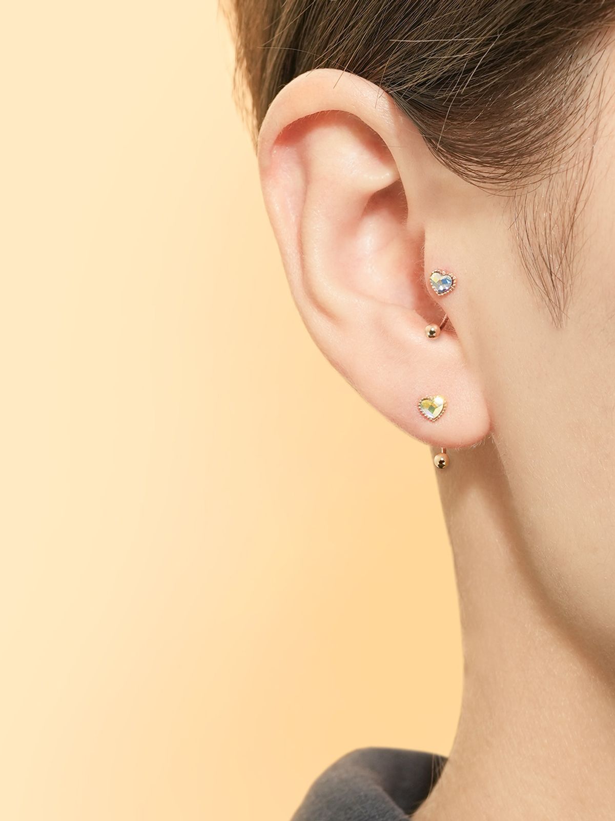 미니멀피어싱(MINIMALPIERCING) 14K 스왈 스톤 하트 커브 링 피어싱 귀걸이