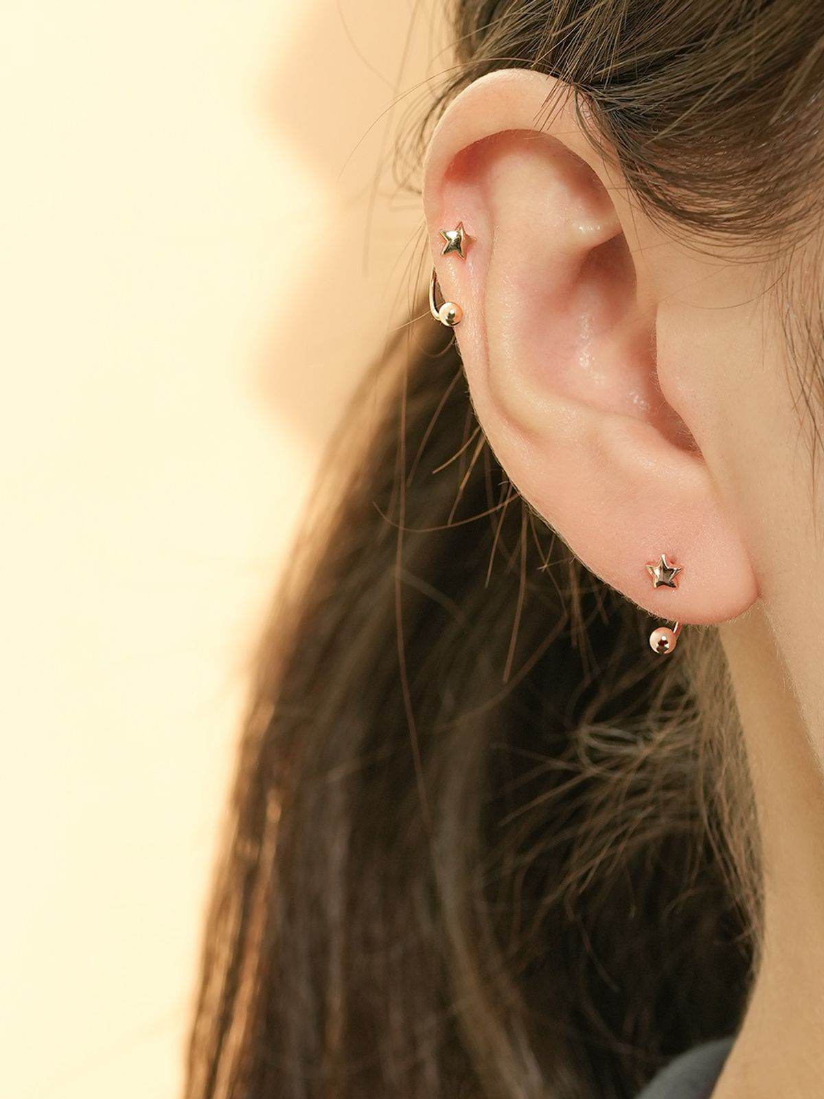 미니멀피어싱(MINIMALPIERCING) 14K 미니 통통 별 커브 링 피어싱 귀걸이