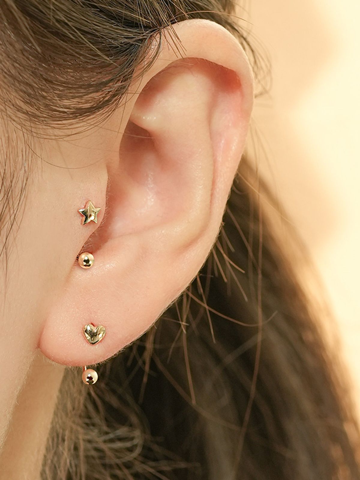 미니멀피어싱(MINIMALPIERCING) 14K 미니 통통 별 커브 링 피어싱 귀걸이