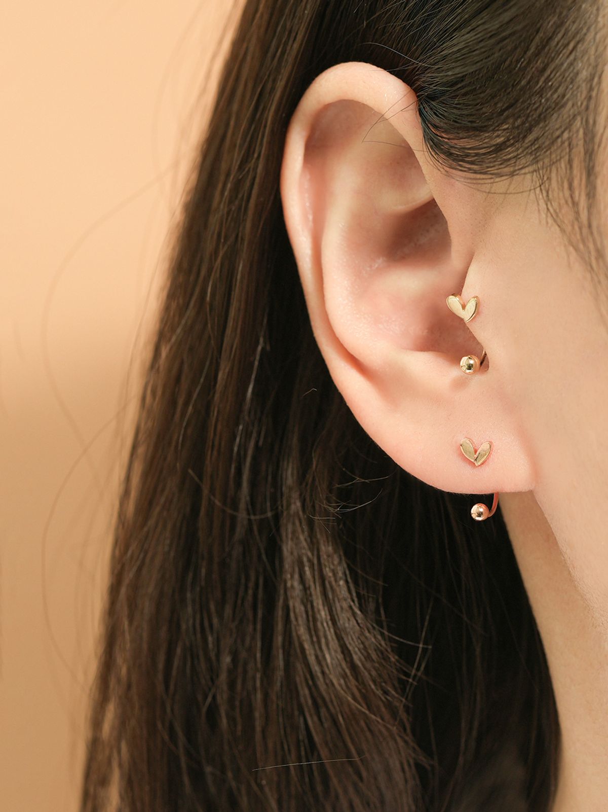 미니멀피어싱(MINIMALPIERCING) 14K 러블리 포인트 하트 커브 링 피어싱 귀걸이