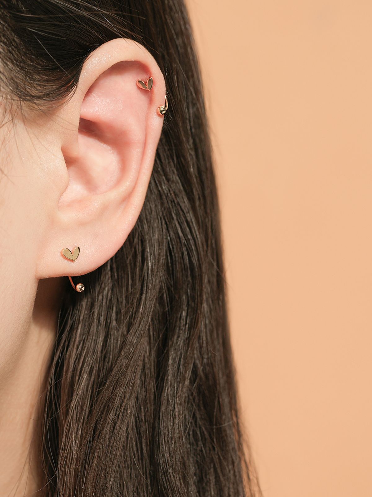 미니멀피어싱(MINIMALPIERCING) 14K 러블리 포인트 하트 커브 링 피어싱 귀걸이