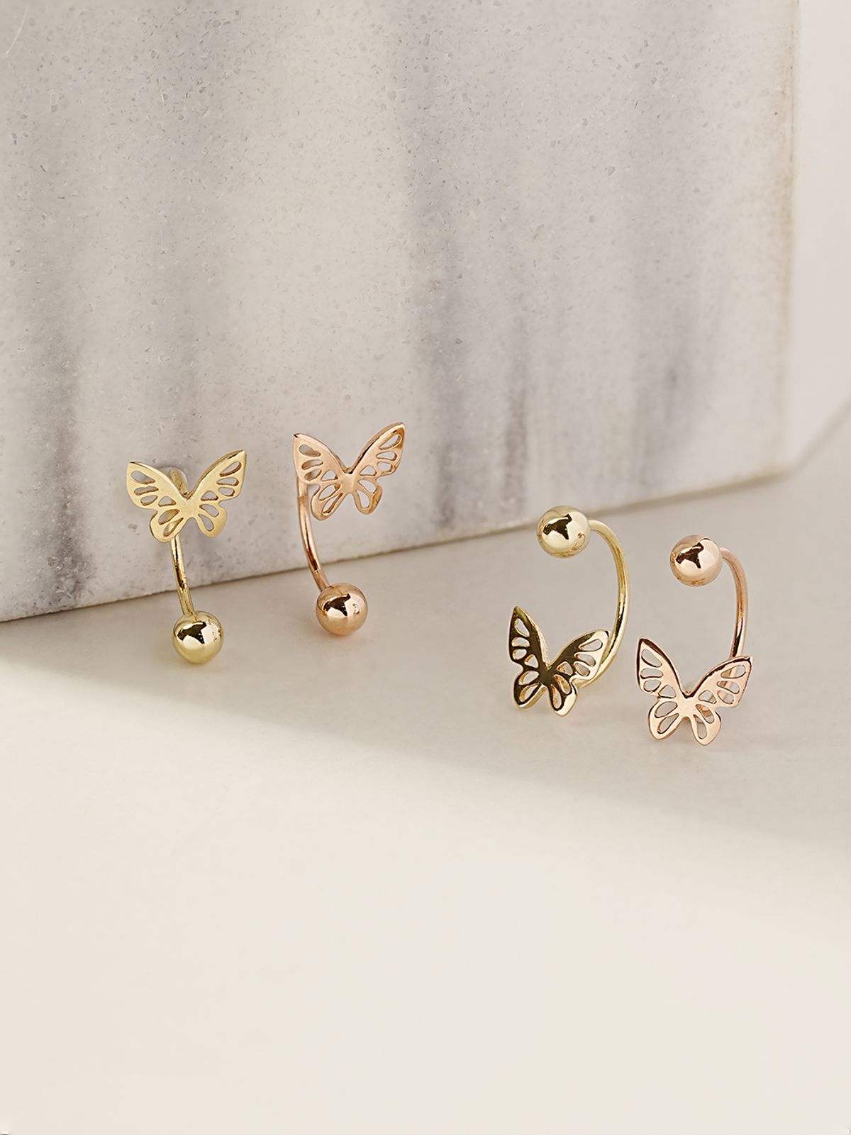 미니멀피어싱(MINIMALPIERCING) 14K 포인트 나비 투웨이 커브 링 피어싱 귀걸이