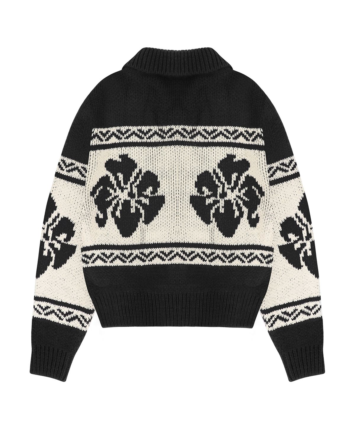 락케이크(ROCKCAKE) Flower Cowichan Cardigan - Black/Beige