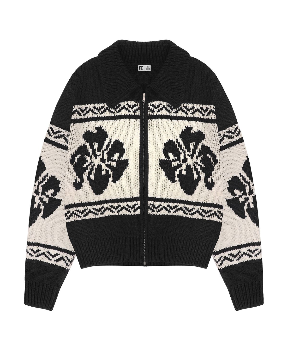 락케이크(ROCKCAKE) Flower Cowichan Cardigan - Black/Beige