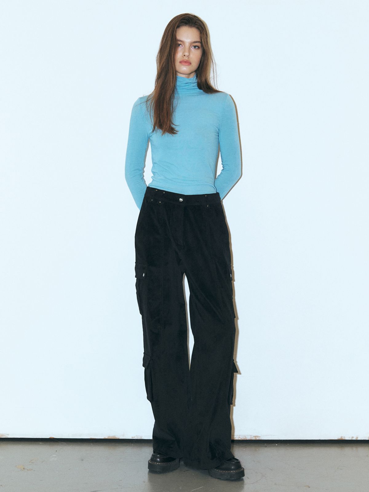 에트몽(ETMON) Layered Turtleneck T-Shirt, Sky Blue