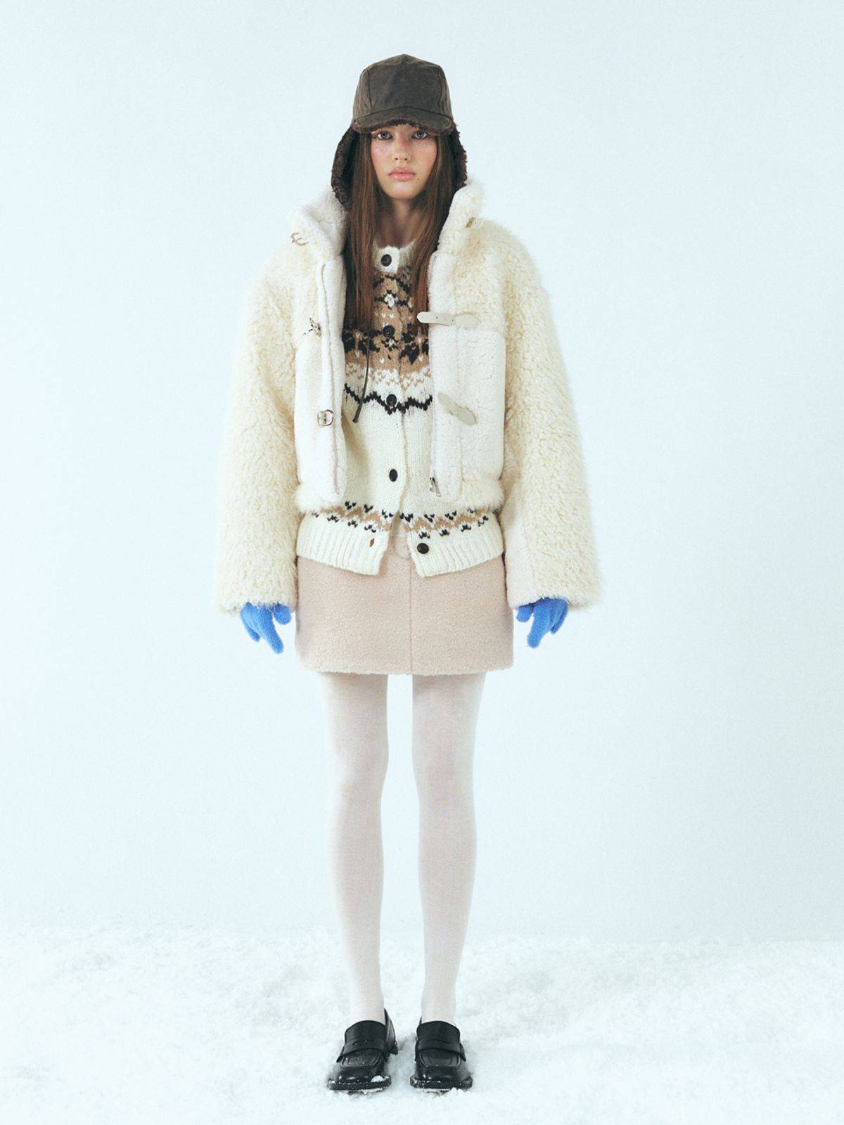 에트몽(ETMON) Mixed Shearling Mustang Coat,Ivory