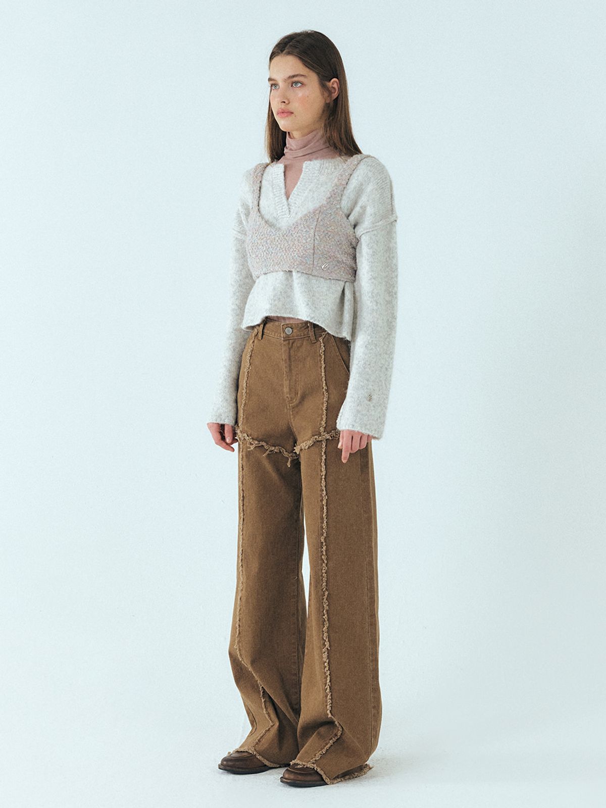 에트몽(ETMON) Boucle Tweed Bustier, Light Grey