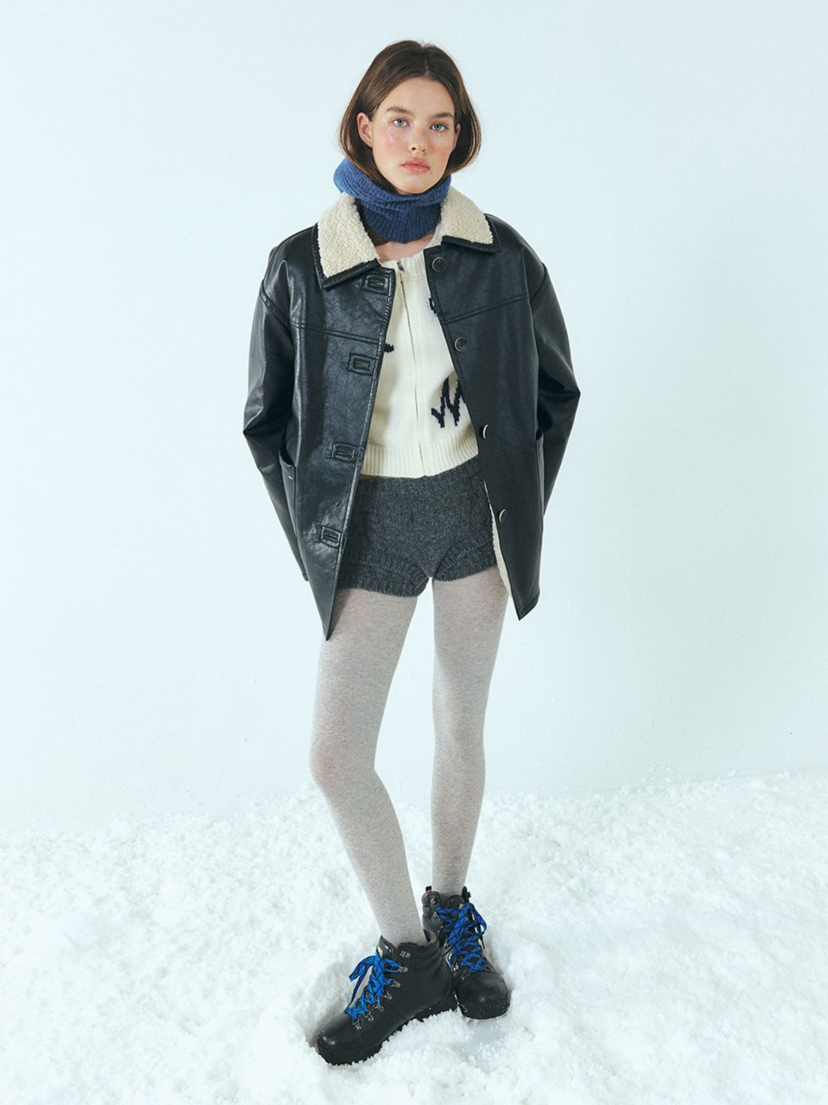 에트몽(ETMON) Lettering Zip-Up Knit Cardigan, Ivory