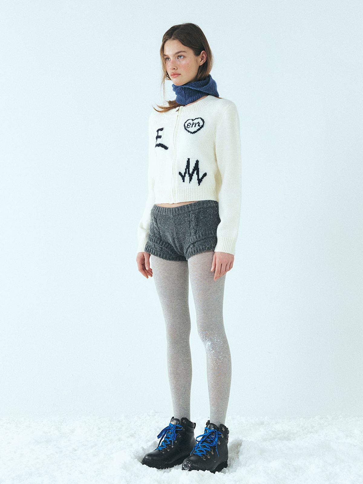 에트몽(ETMON) Lettering Zip-Up Knit Cardigan, Ivory