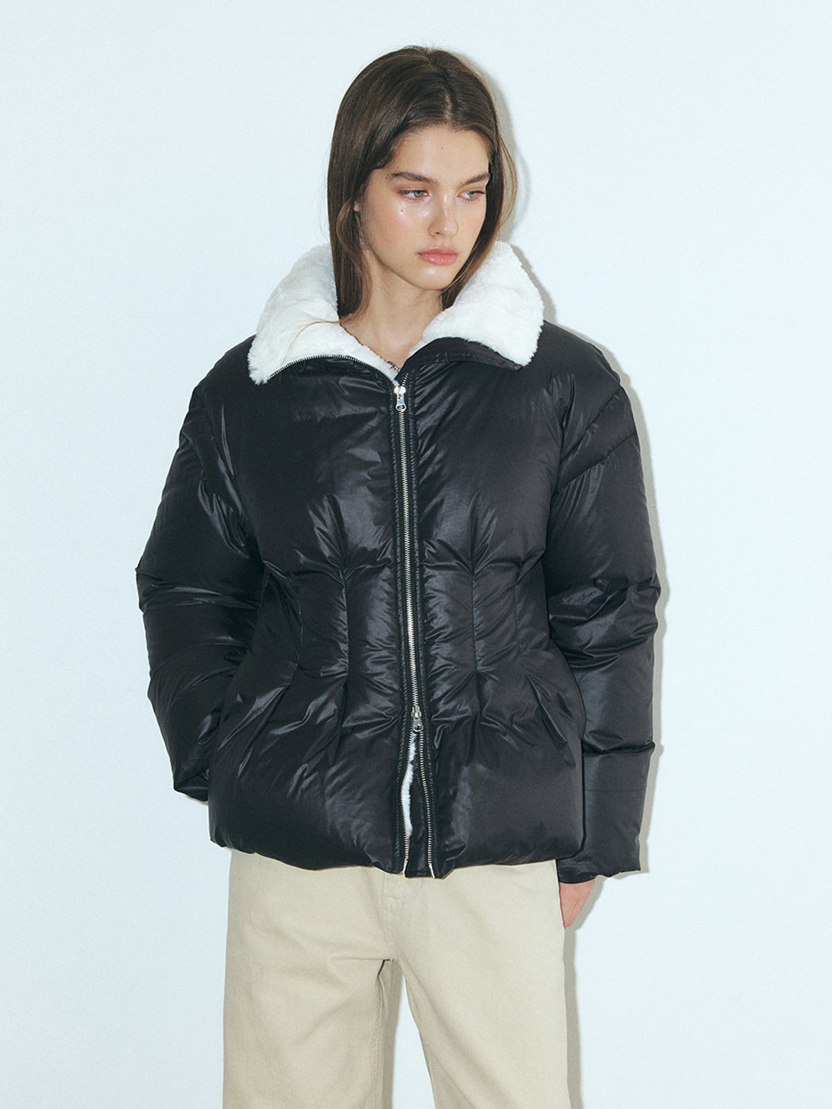 에트몽(ETMON) Pintuck Fur Duck Down Padding, Black