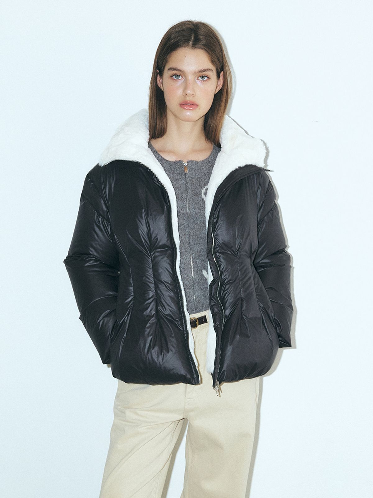 에트몽(ETMON) Pintuck Fur Duck Down Padding, Black