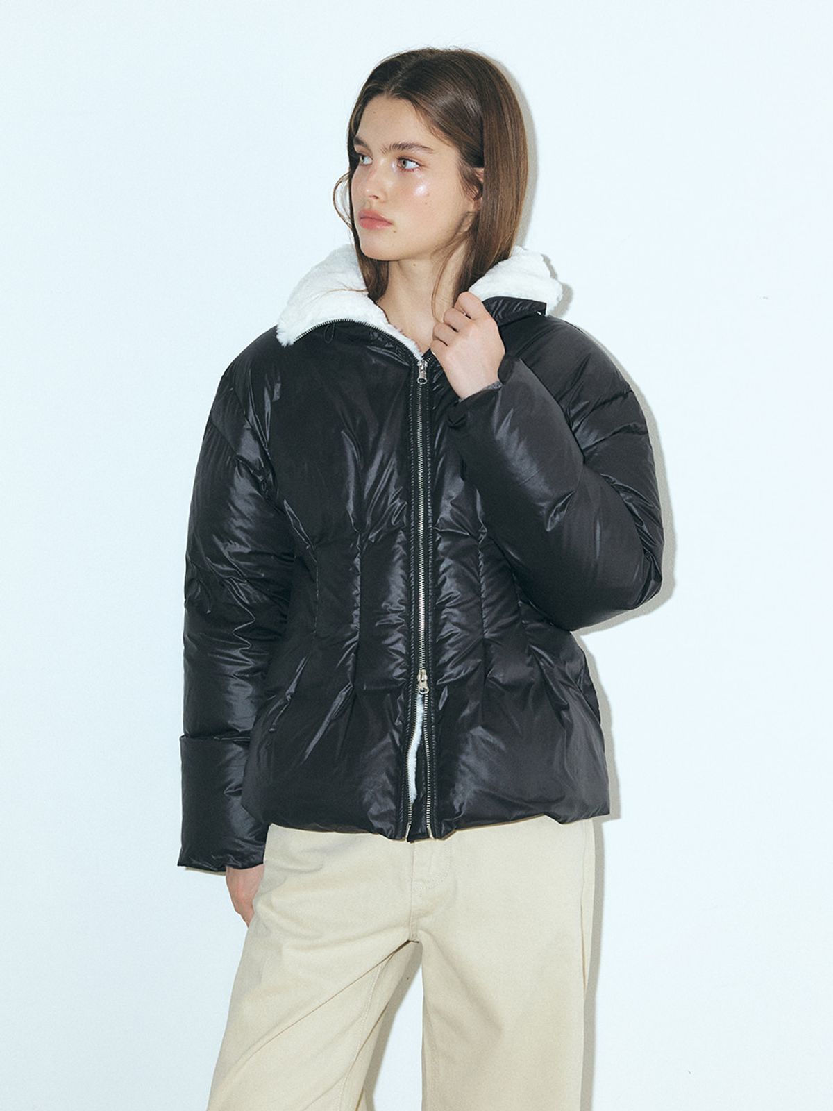에트몽(ETMON) Pintuck Fur Duck Down Padding, Black