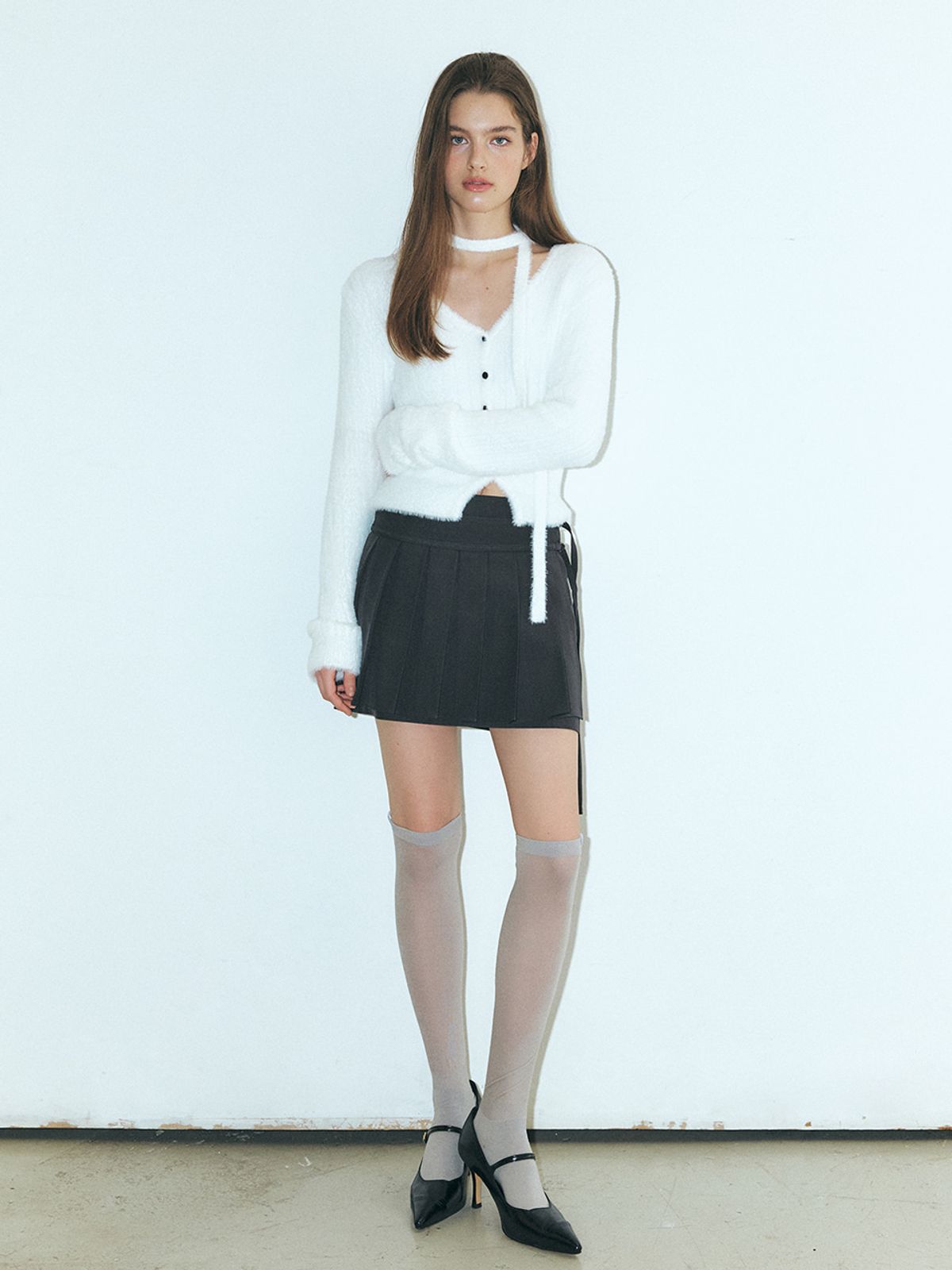 에트몽(ETMON) Fluffy Scarf Knit Cardigan, Ivory