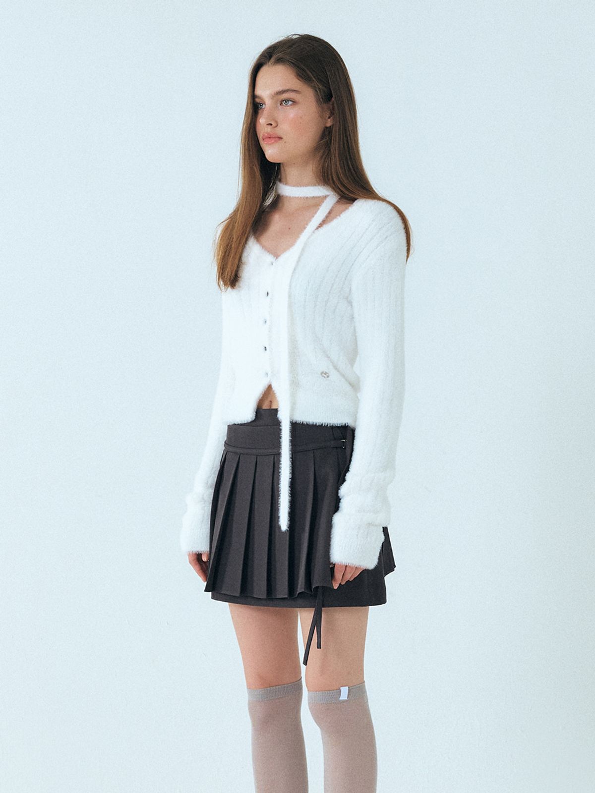 에트몽(ETMON) Fluffy Scarf Knit Cardigan, Ivory