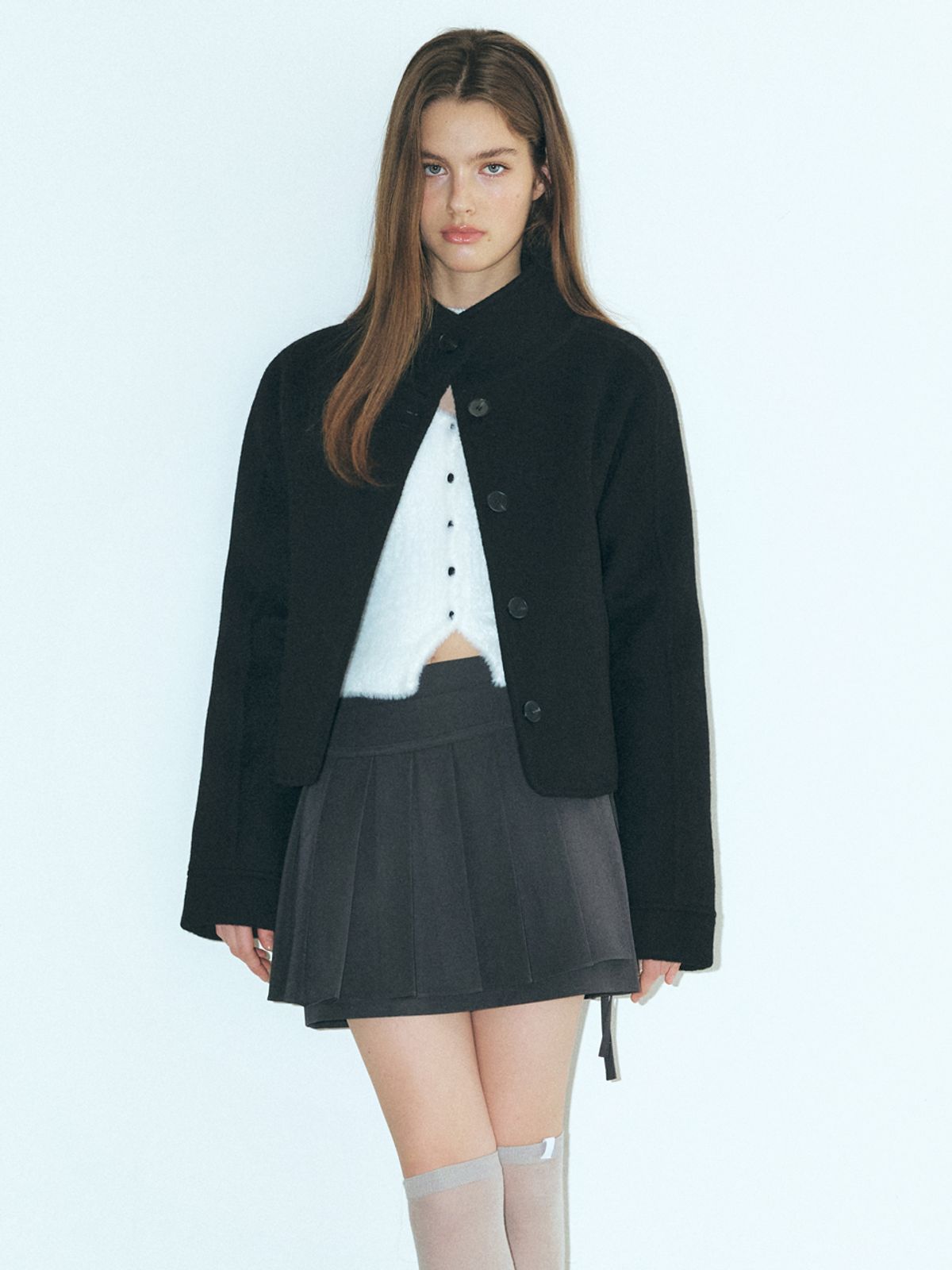 에트몽(ETMON) Camel Hair High-Neck Coat, Black