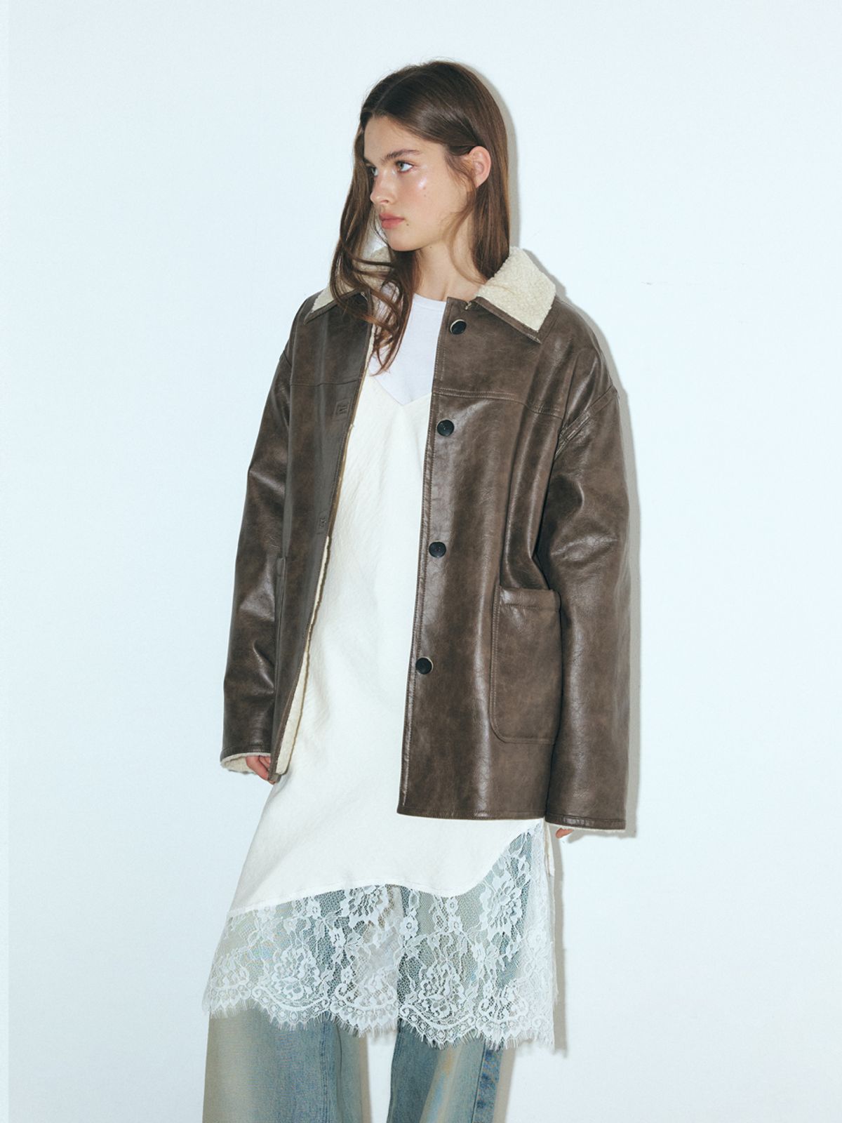 에트몽(ETMON) Reversible Leather Mustang Coat, Brown