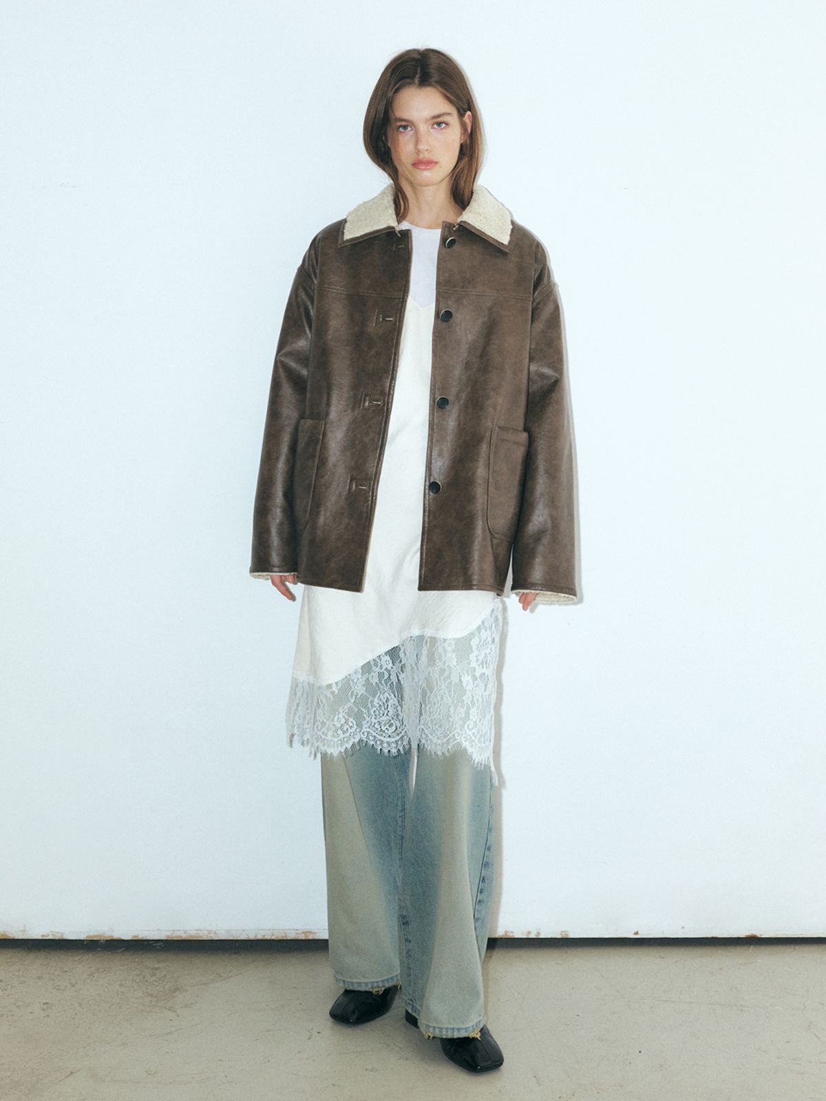 에트몽(ETMON) Reversible Leather Mustang Coat, Brown