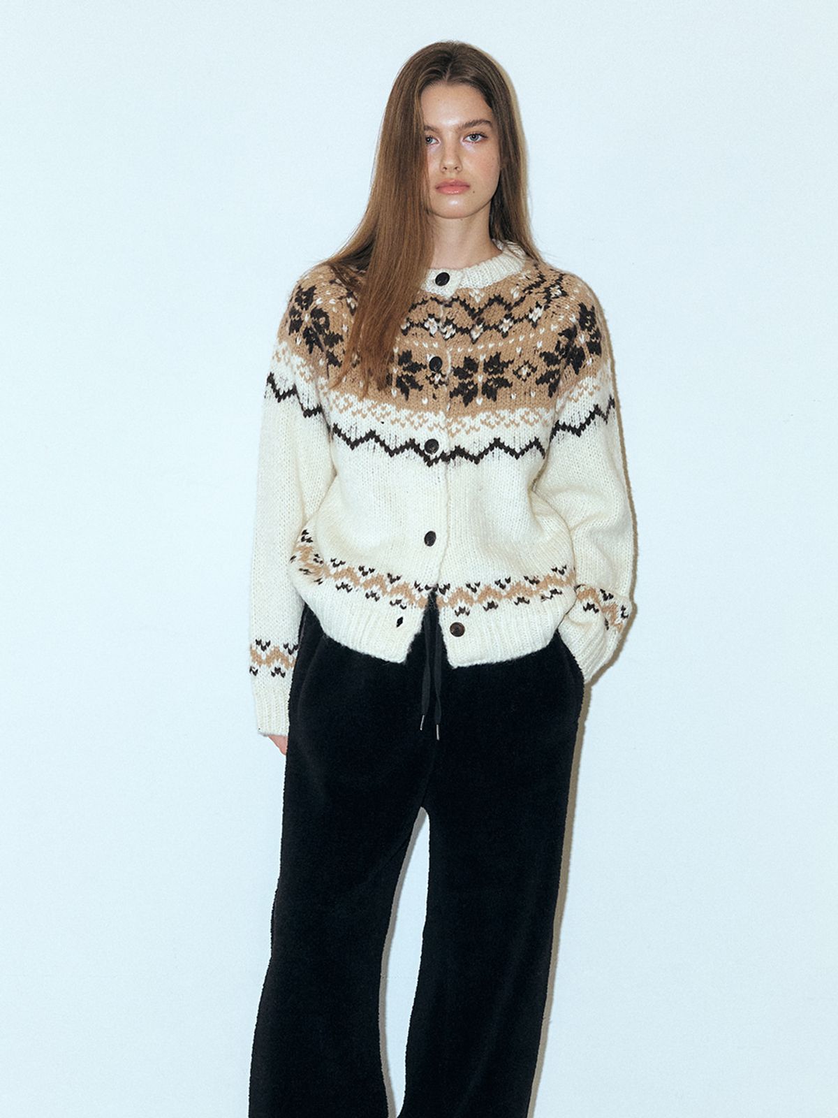에트몽(ETMON) Alpaca Nordic Knit Cardigan, Cream