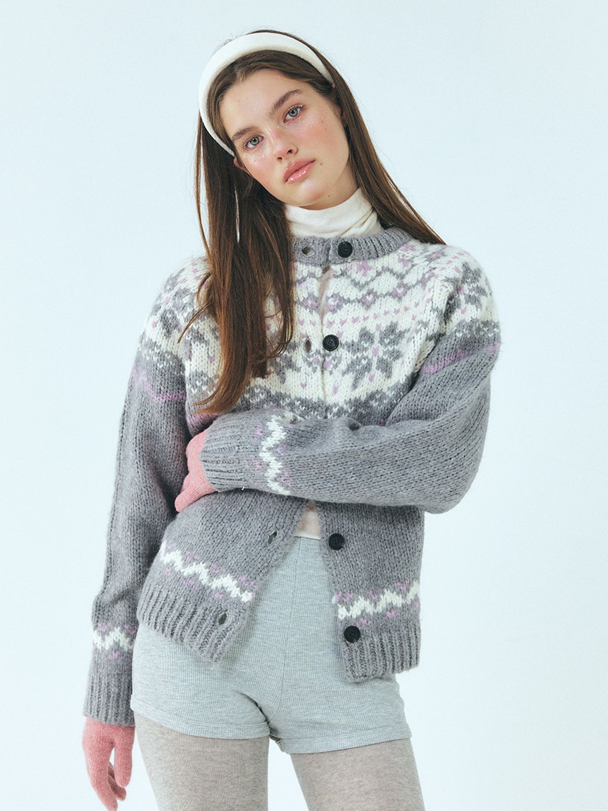 에트몽(ETMON) Alpaca Nordic Knit Cardigan, Grey