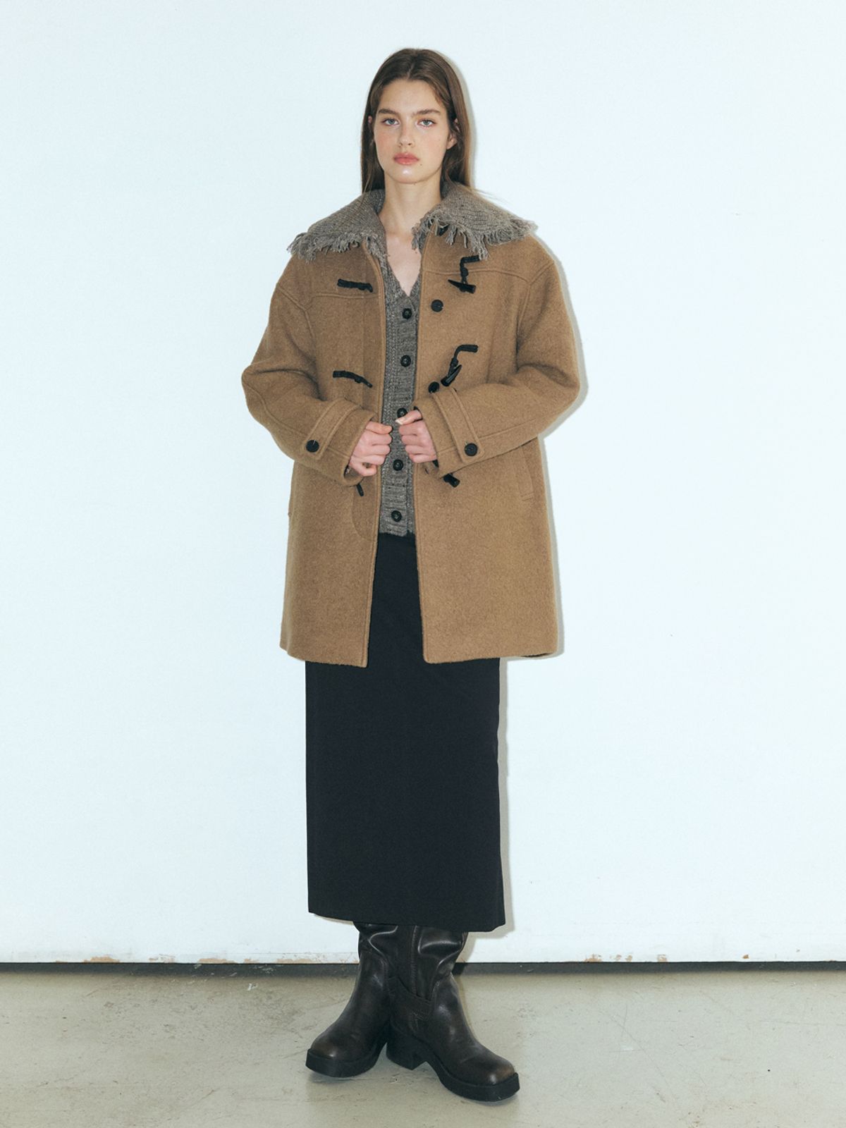 에트몽(ETMON) Wool Duffle Half Coat, Mocha Brown