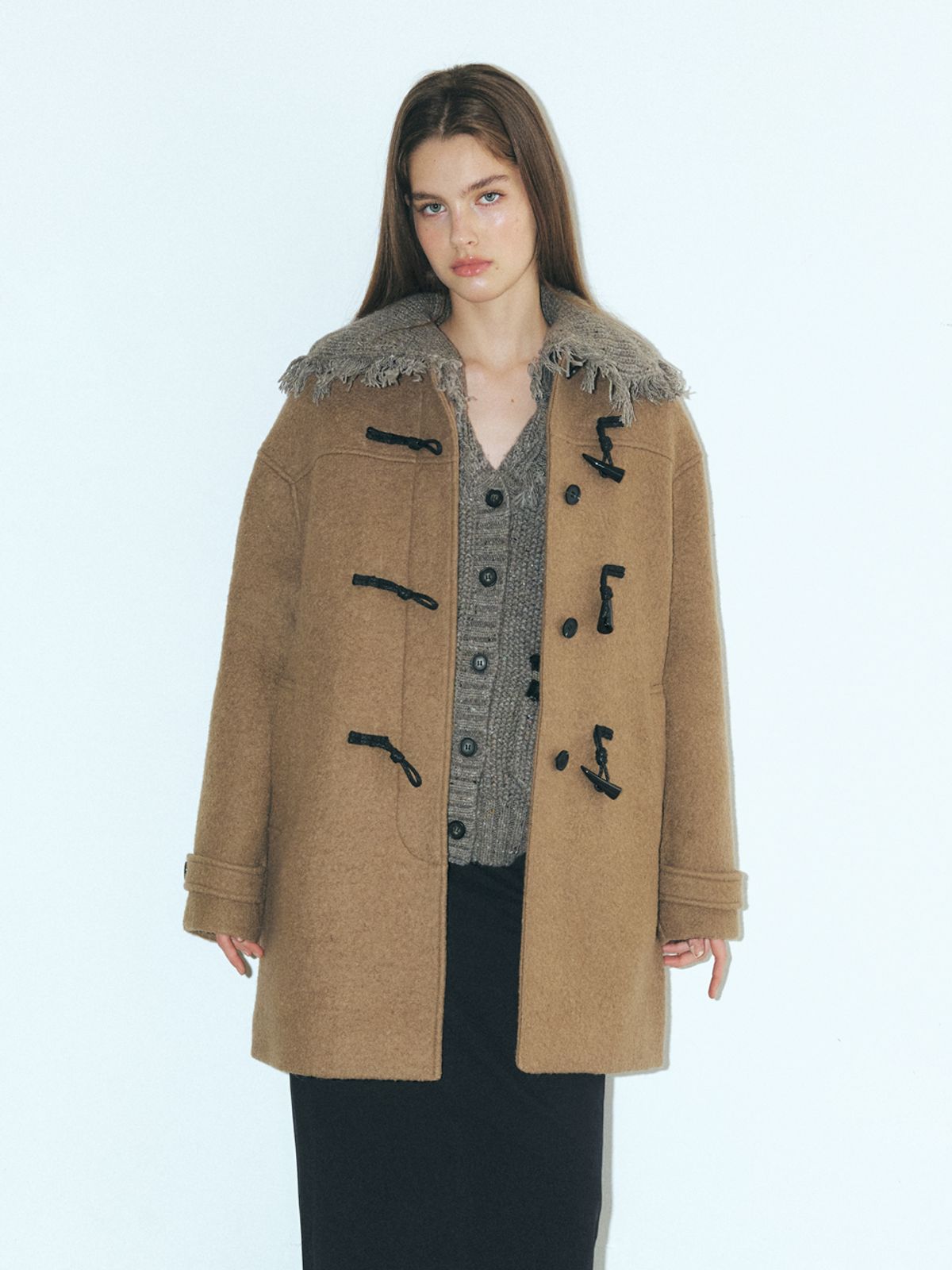 에트몽(ETMON) Wool Duffle Half Coat, Mocha Brown