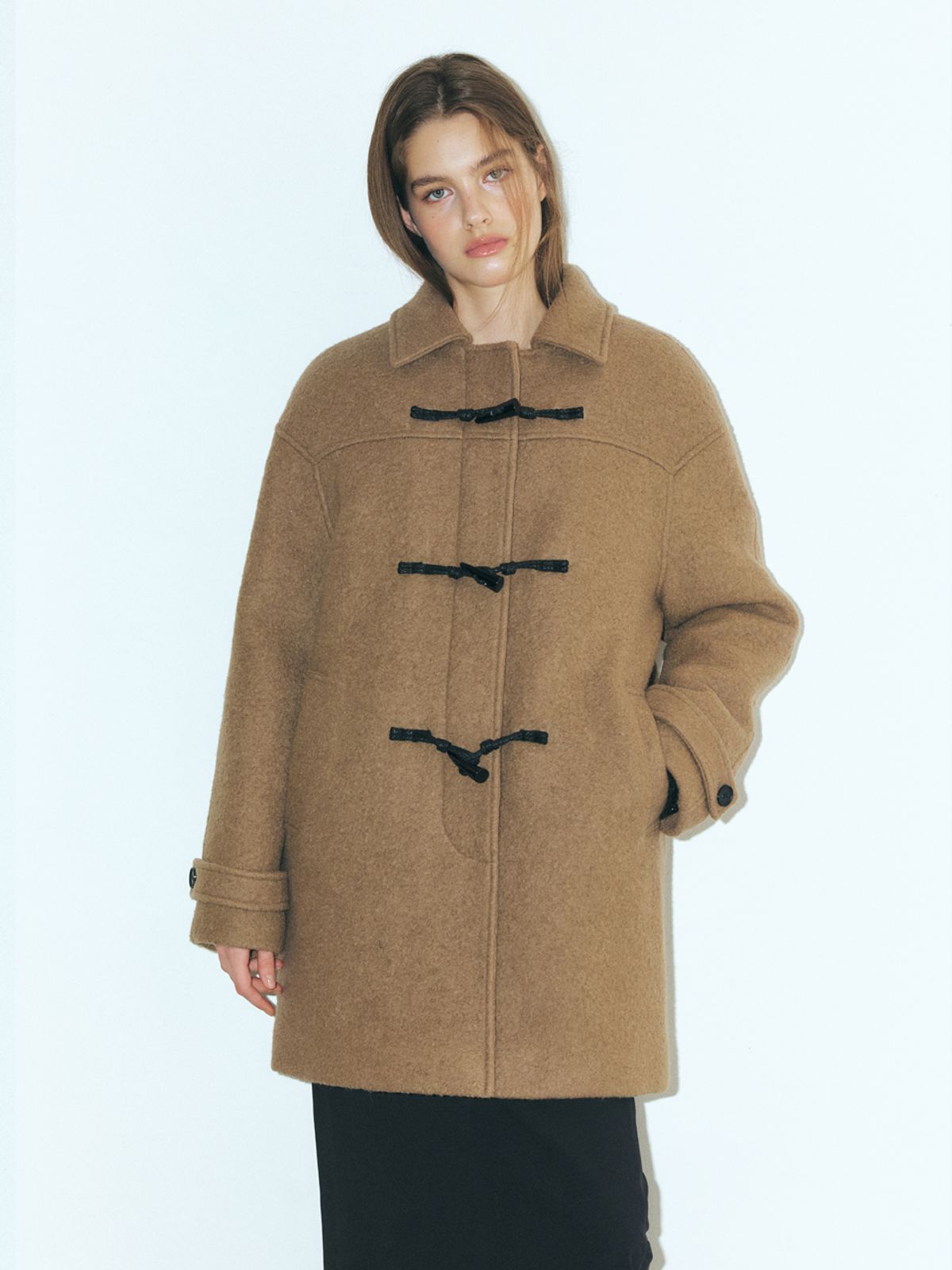 에트몽(ETMON) Wool Duffle Half Coat, Mocha Brown