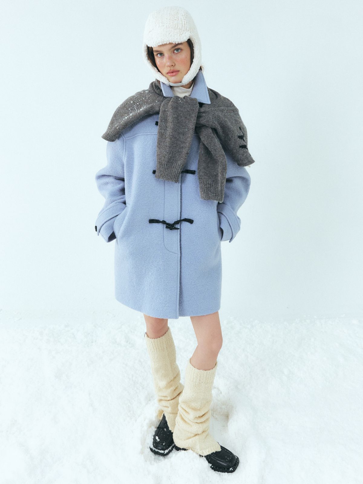 에트몽(ETMON) Wool Duffle Half Coat, Sky Blue