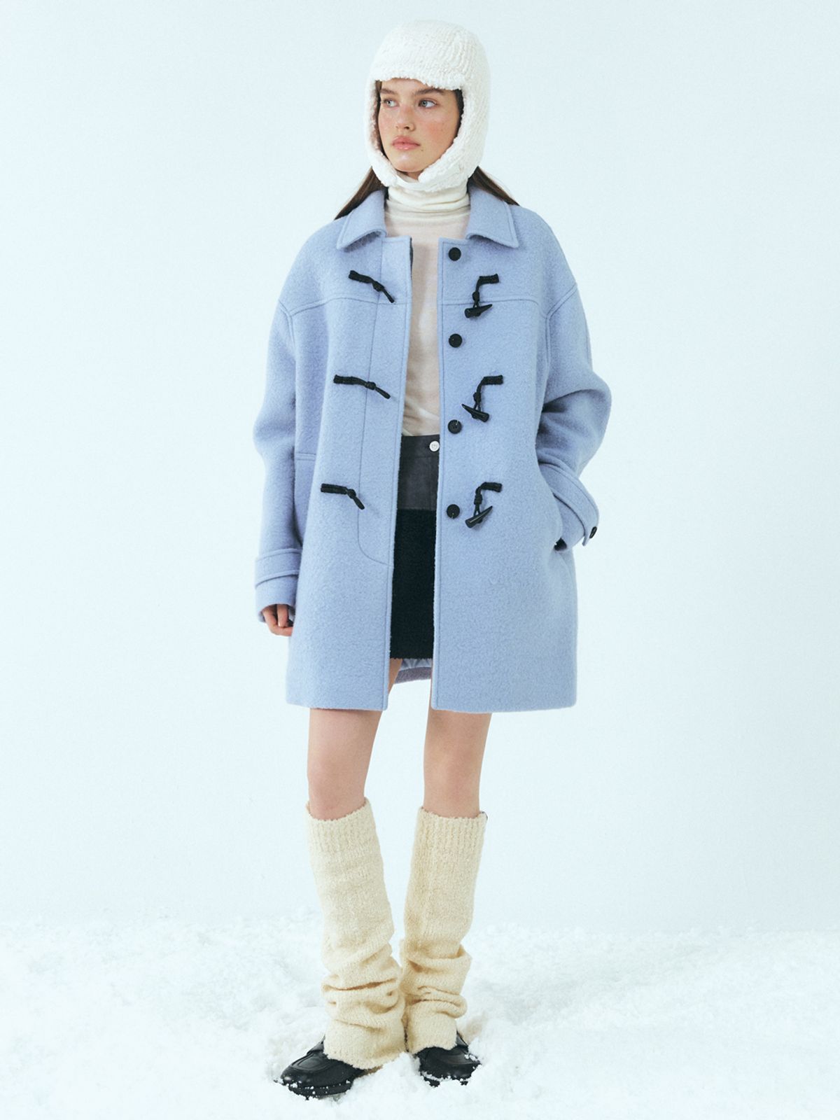 에트몽(ETMON) Wool Duffle Half Coat, Sky Blue