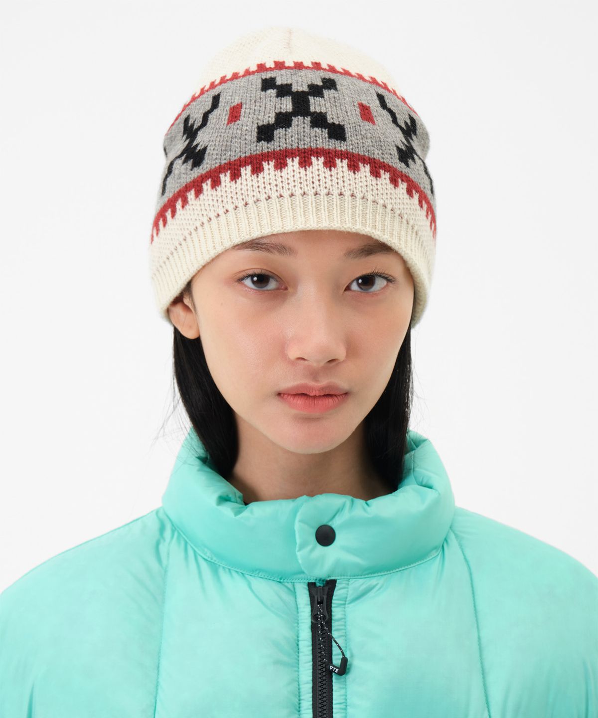 디미토(DIMITO) CROCHET BLOCK BEANIE IVORY