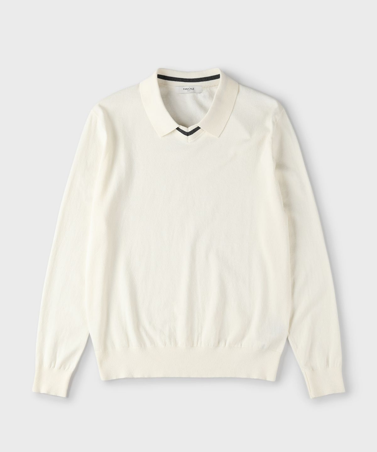 빠니깔레(PANICALE) 화이트 브이넥 오픈 카라 니트