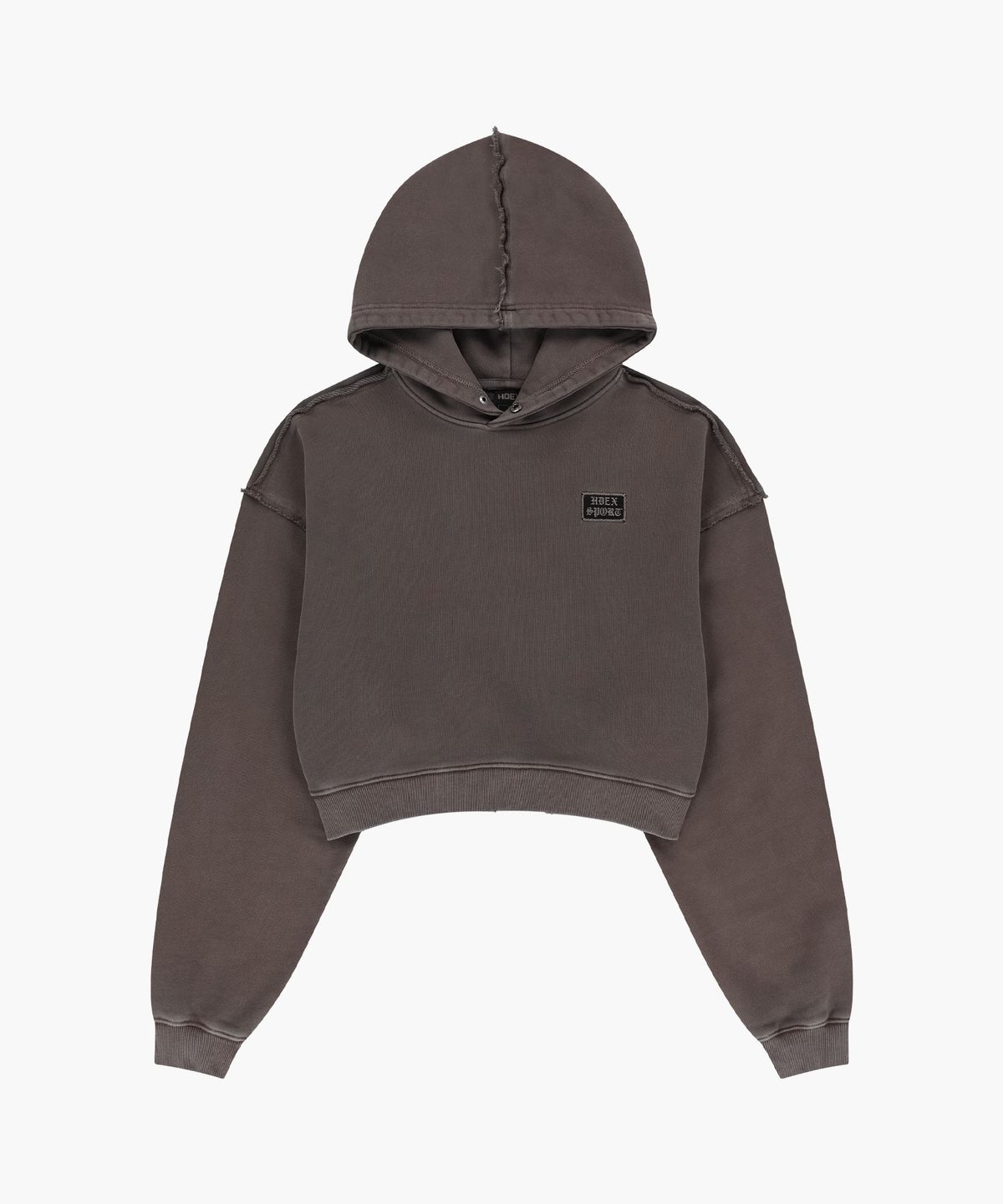 에이치덱스(HDEX) 우먼스 빅후드 데미지 피그먼트 크롭 후디 (Pigment Brown)