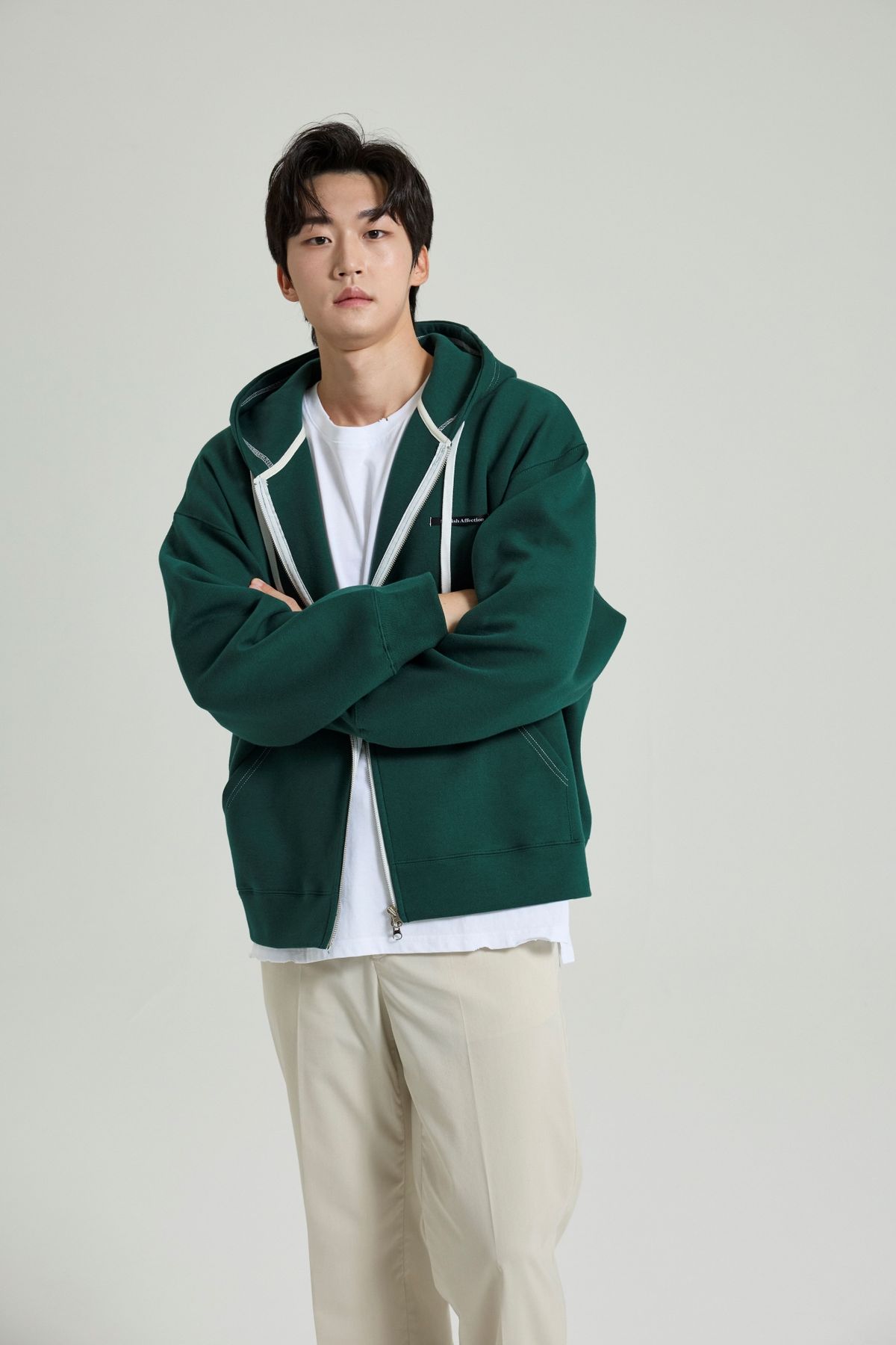 셀피시어펙션(SELFISHAFFECTION) Contrast Color Oversized Zip-Up Hoodie (Green)