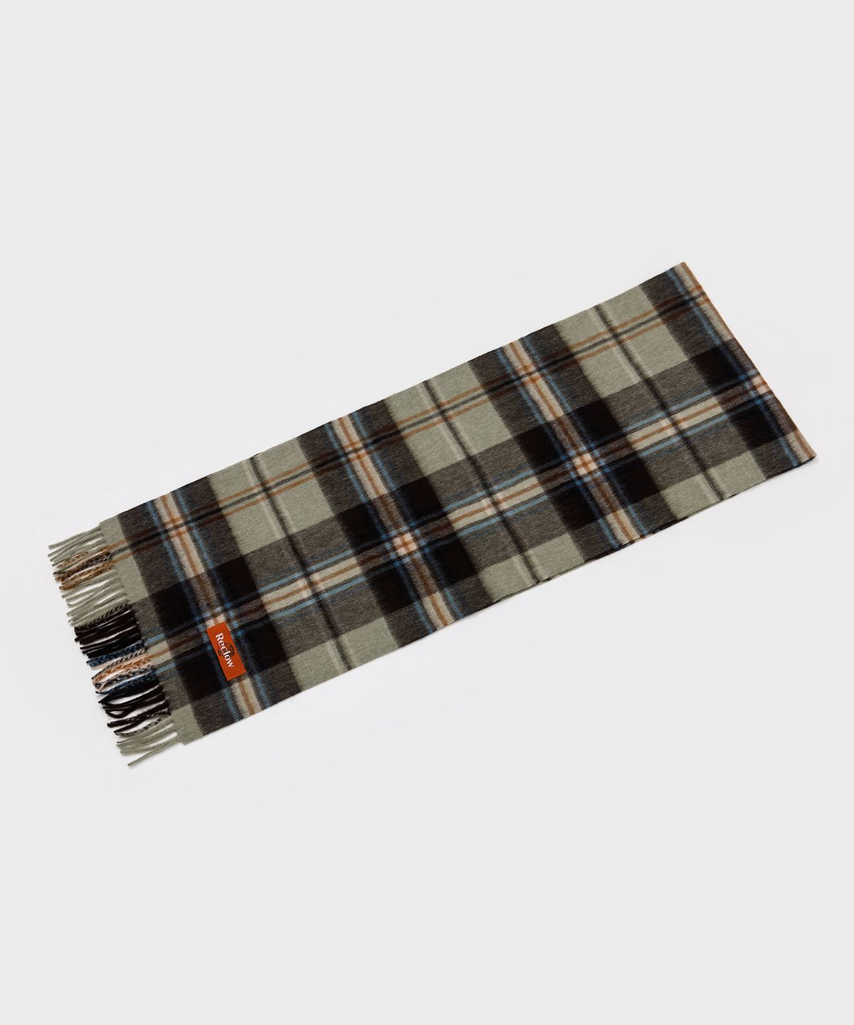 리끌로우(RECLOW) RC EENY 체크 울 100% 머플러 OLIVE BROWN