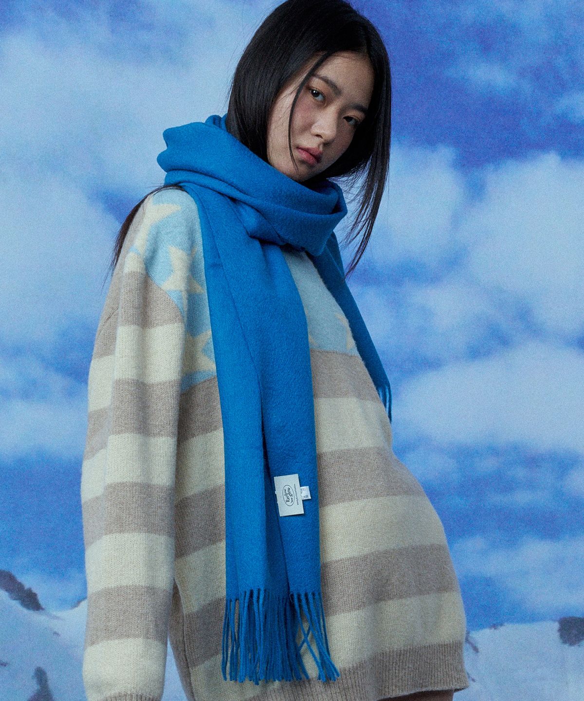 리끌로우(RECLOW) RC MACR WOOL 100% MUFFLER BLUE