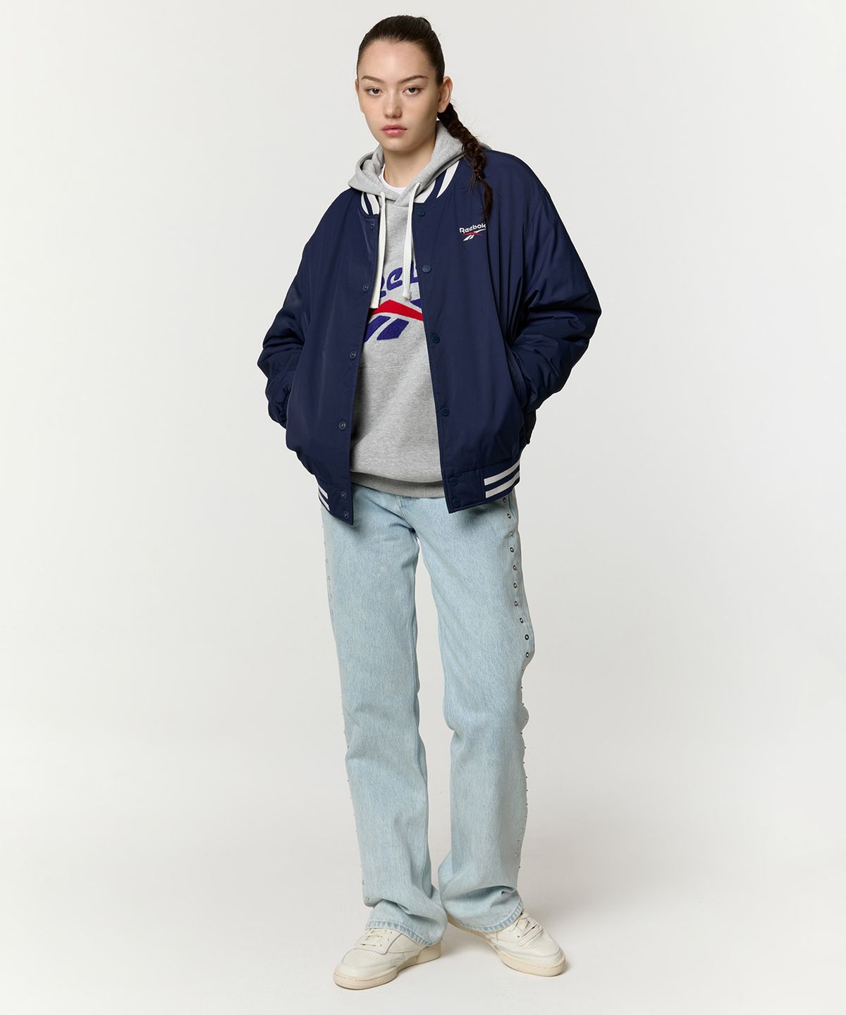 리복(REEBOK) 뉴베이직 바시티 자켓 - 네이비