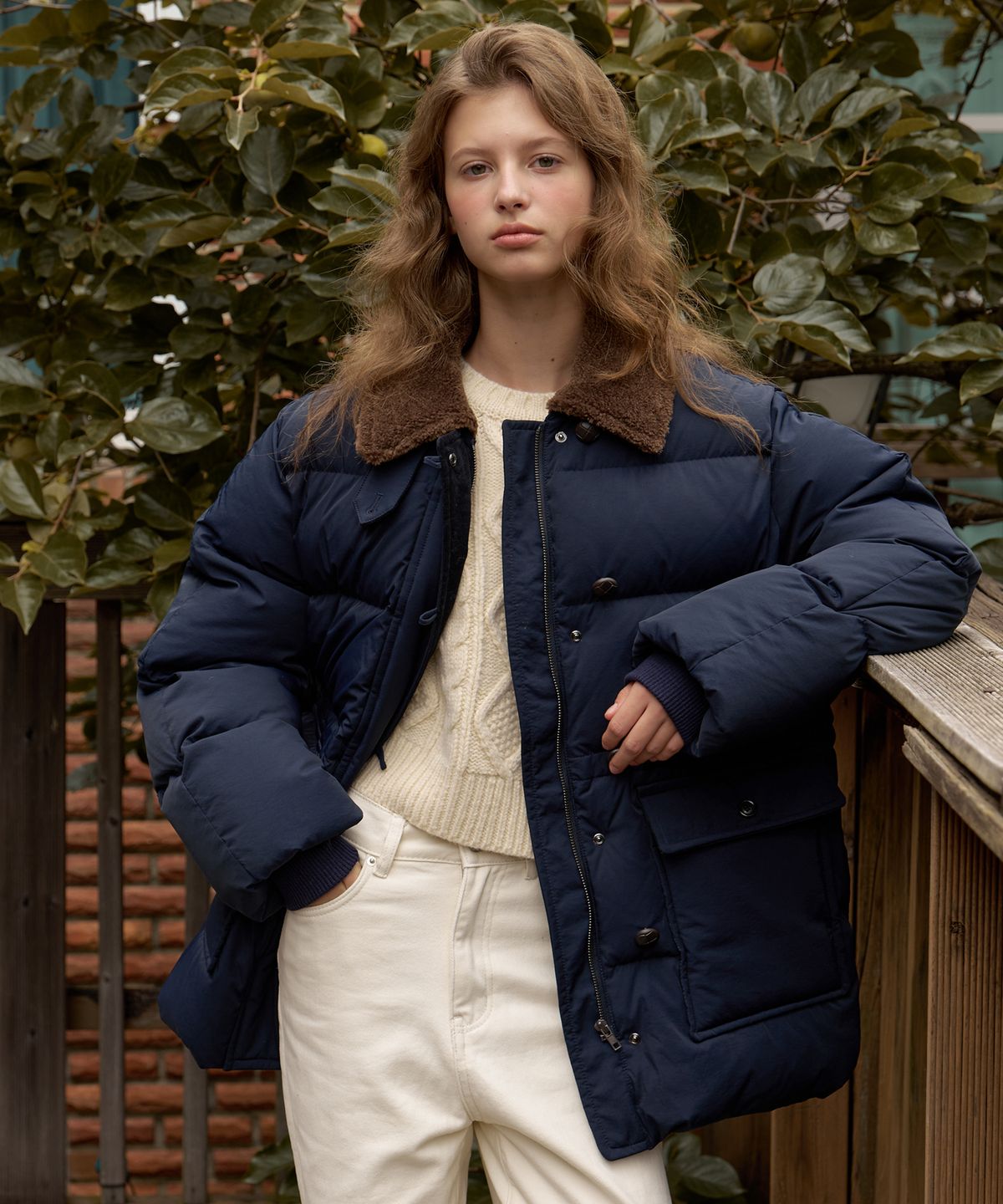 어몽(AMONG) A FUR COLLAR DUCK DOWN HALF PADDING_NAVY