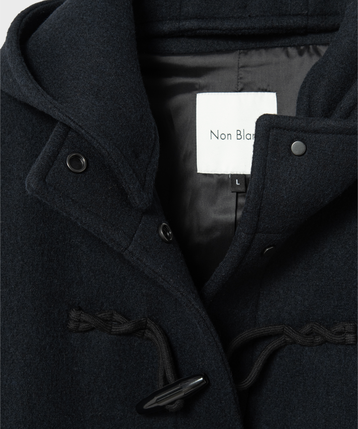 넌블랭크(NONBLANK) 우먼즈 디테처블 후드 더플 하프 코트_DARK NAVY
