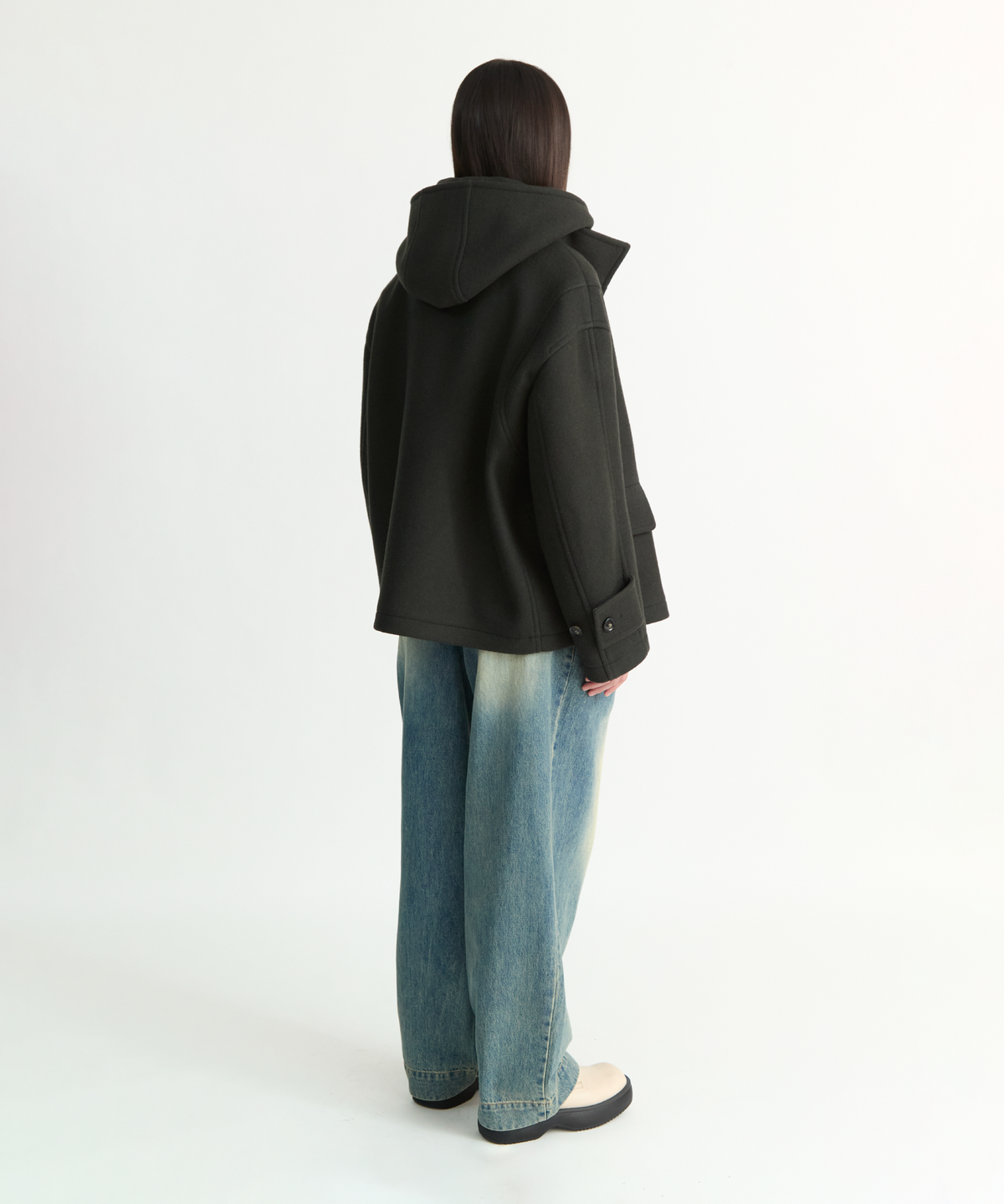 넌블랭크(NONBLANK) 우먼즈 디테처블 후드 더플 하프 코트_KHAKI