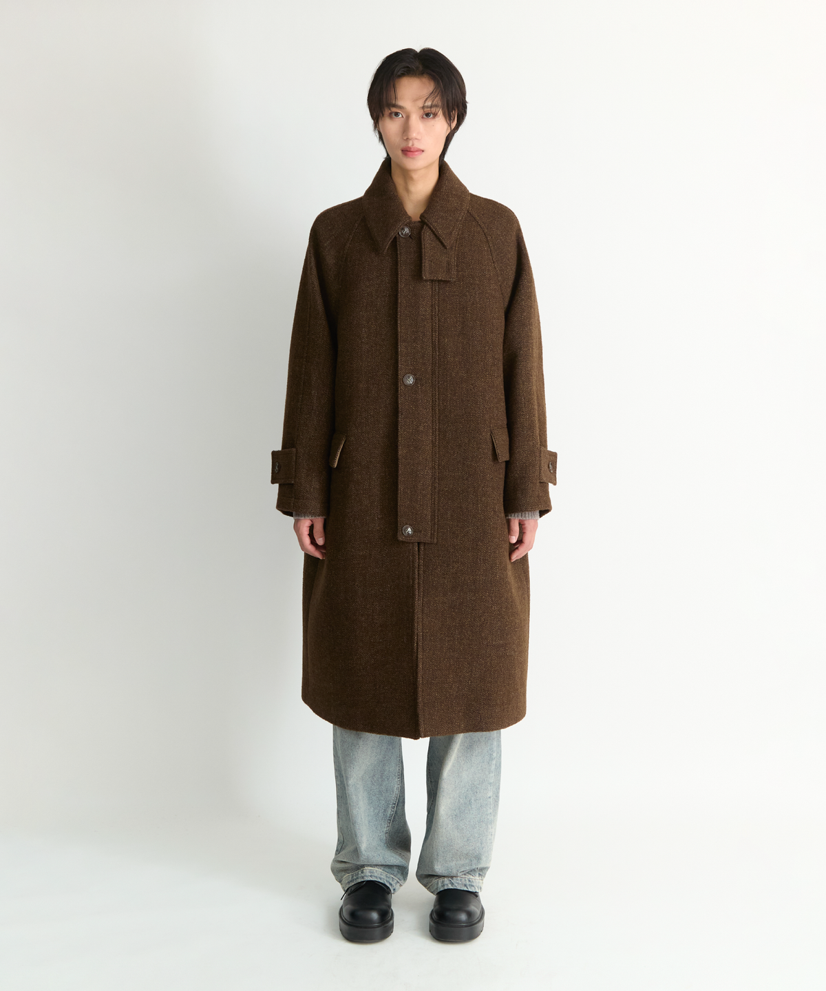넌블랭크(NONBLANK) 래글런 집업 코트_BROWN