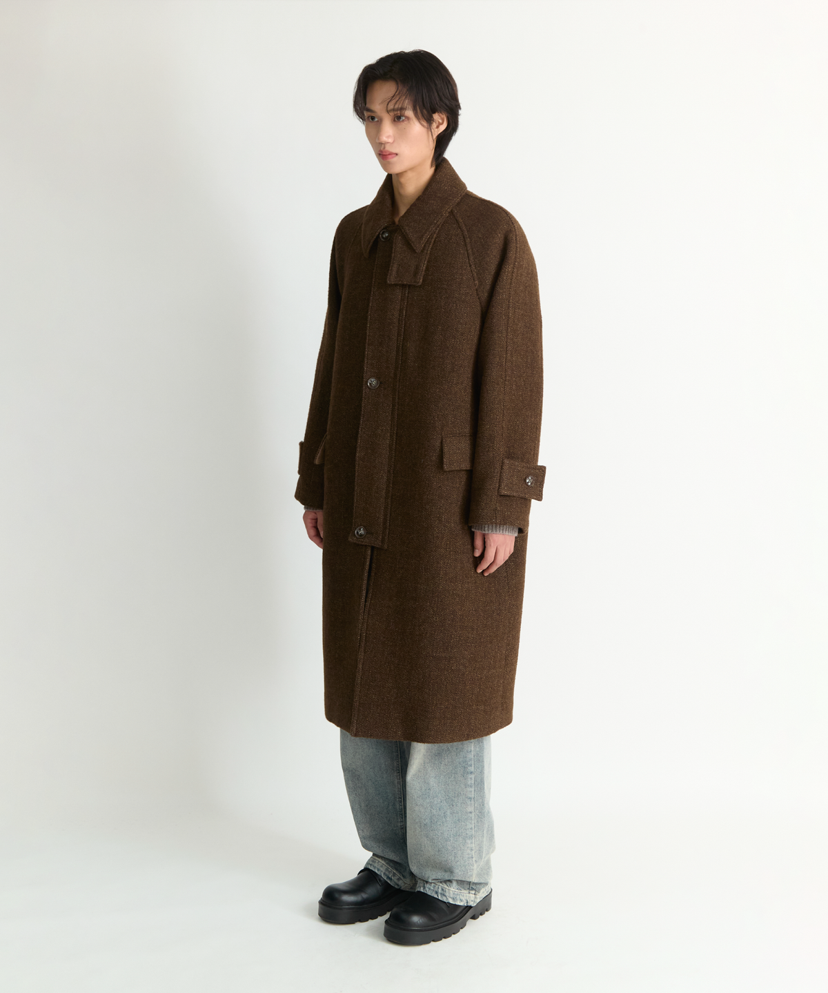 넌블랭크(NONBLANK) 래글런 집업 코트_BROWN
