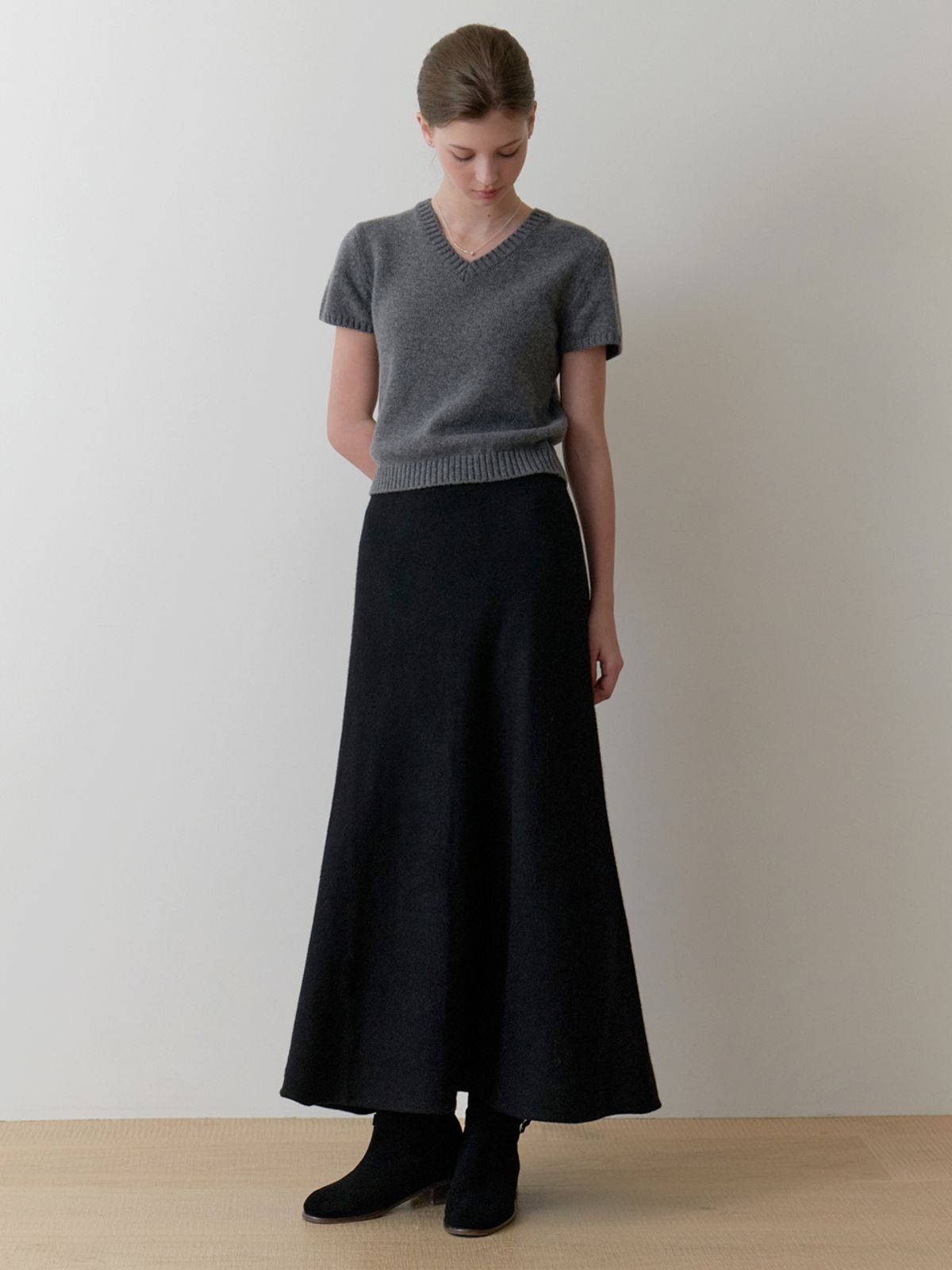 리엘(RE L) Ooze knit flare skirt (black)