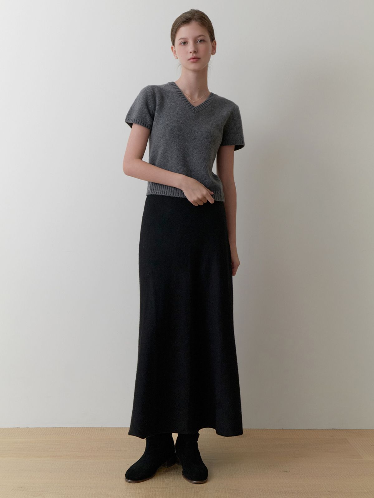 리엘(RE L) Ooze knit flare skirt (black)