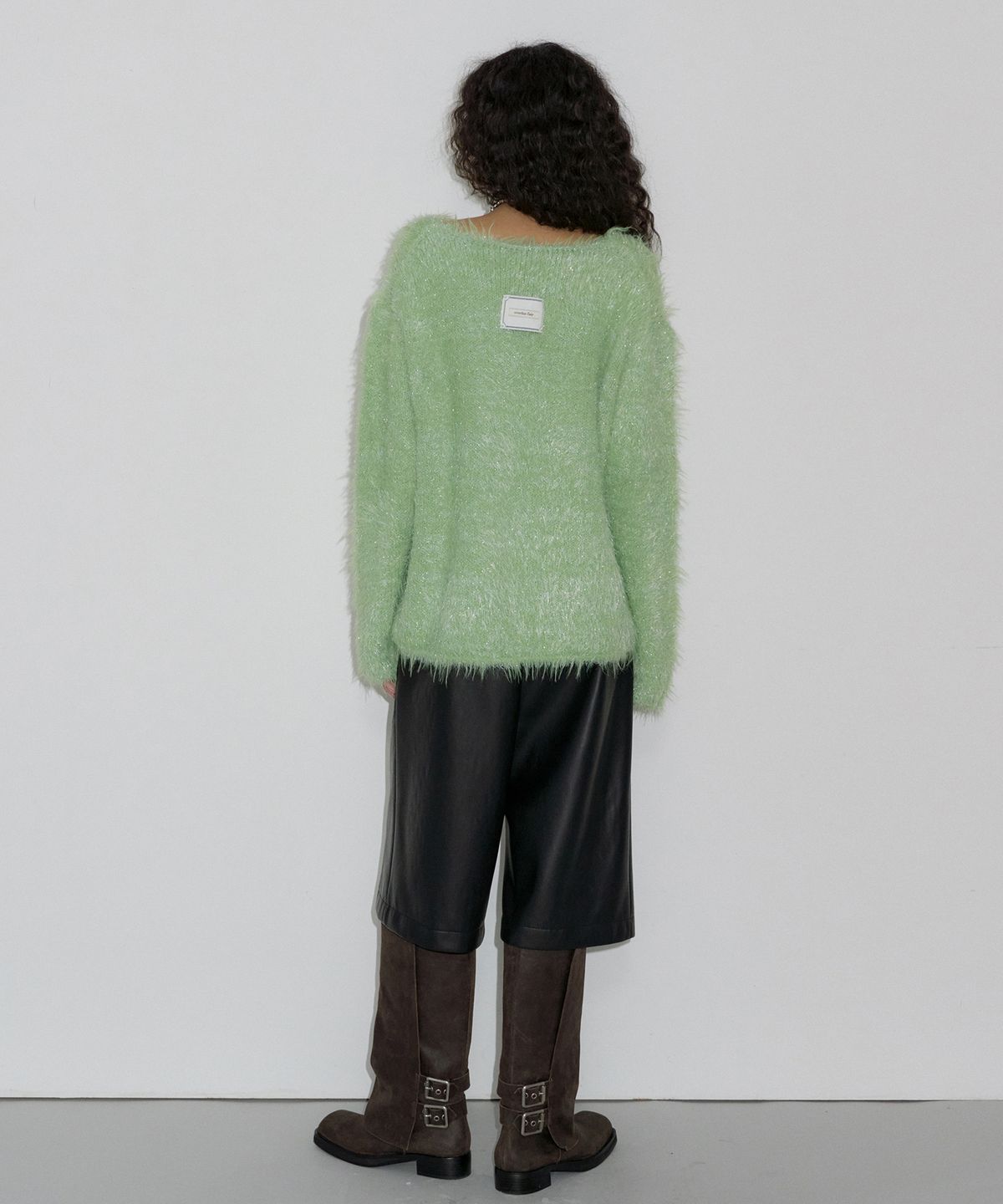 오버듀플레어(OVERDUEFLAIR) HAIRY GLITTER KNIT_LIME GREEN