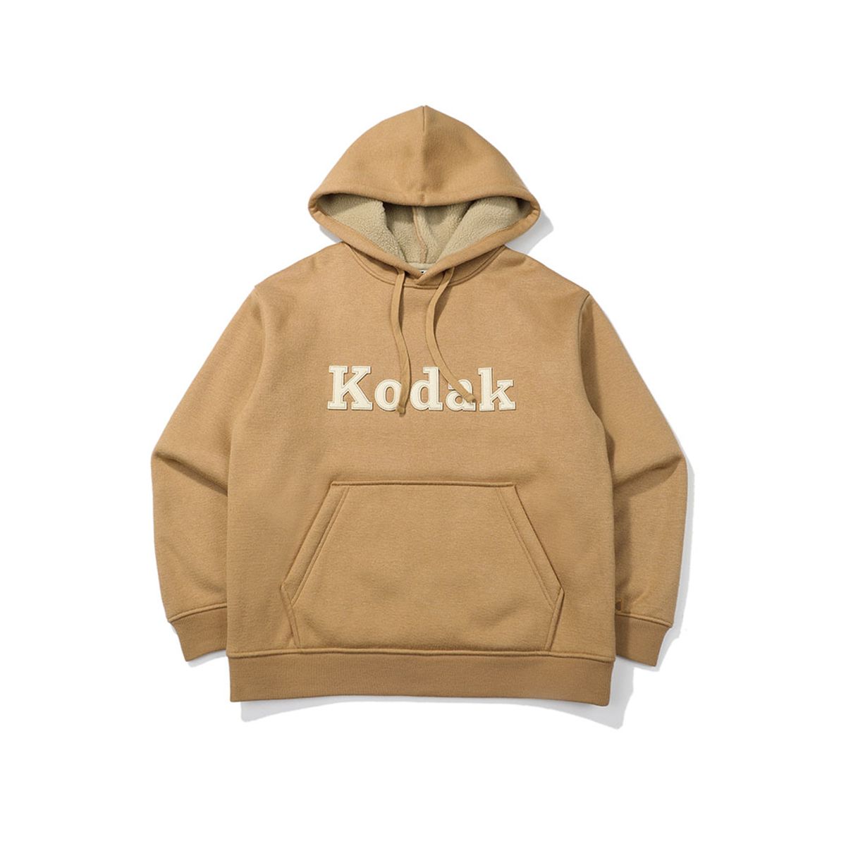 코닥(KODAK) 브라우니 세미오버핏 라이트웜 기모 후드 BEIGE