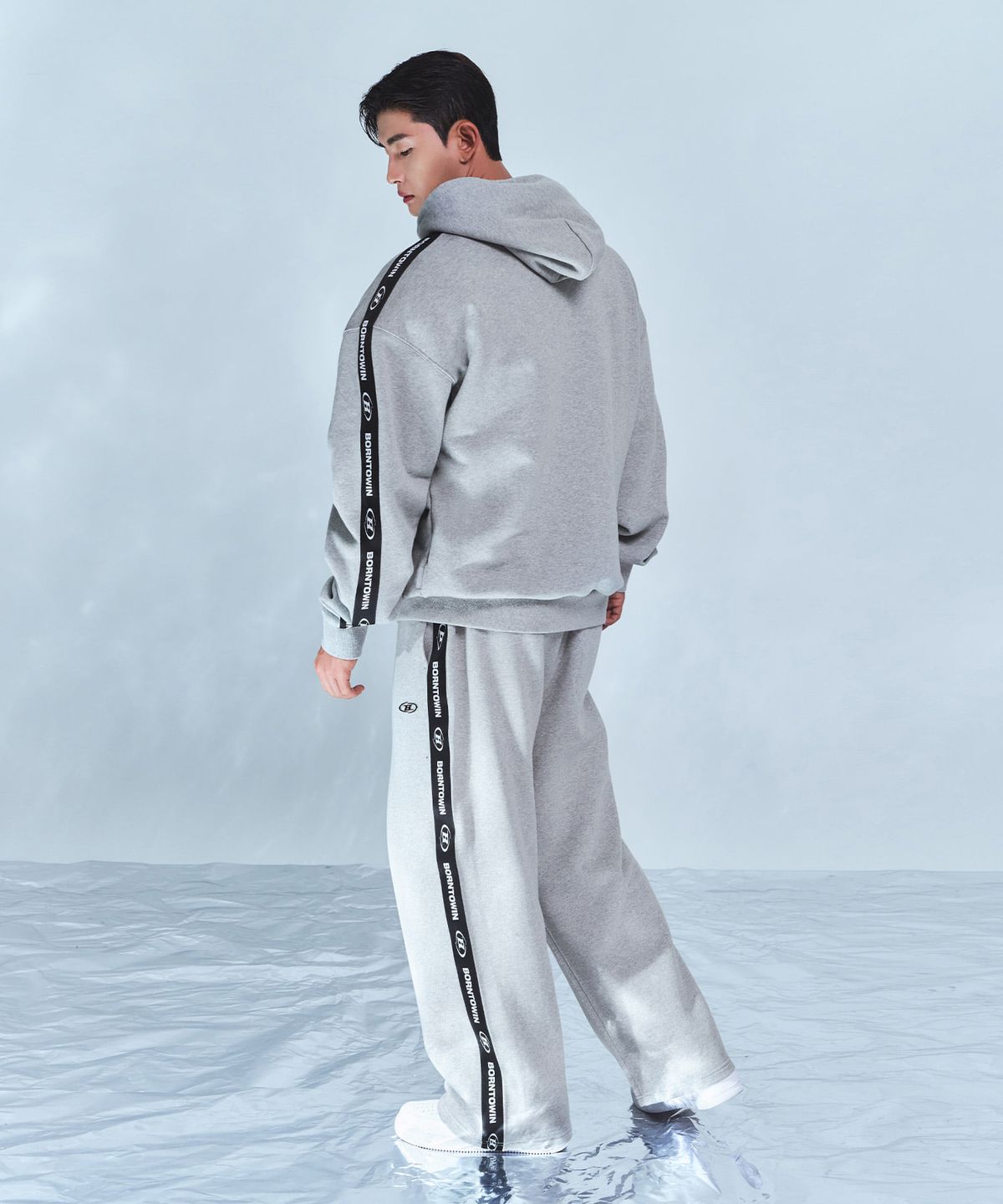 본투윈(BORN TO WIN) CHROME B BLACK LINE WIDE PANTS [MELANGE GREY]