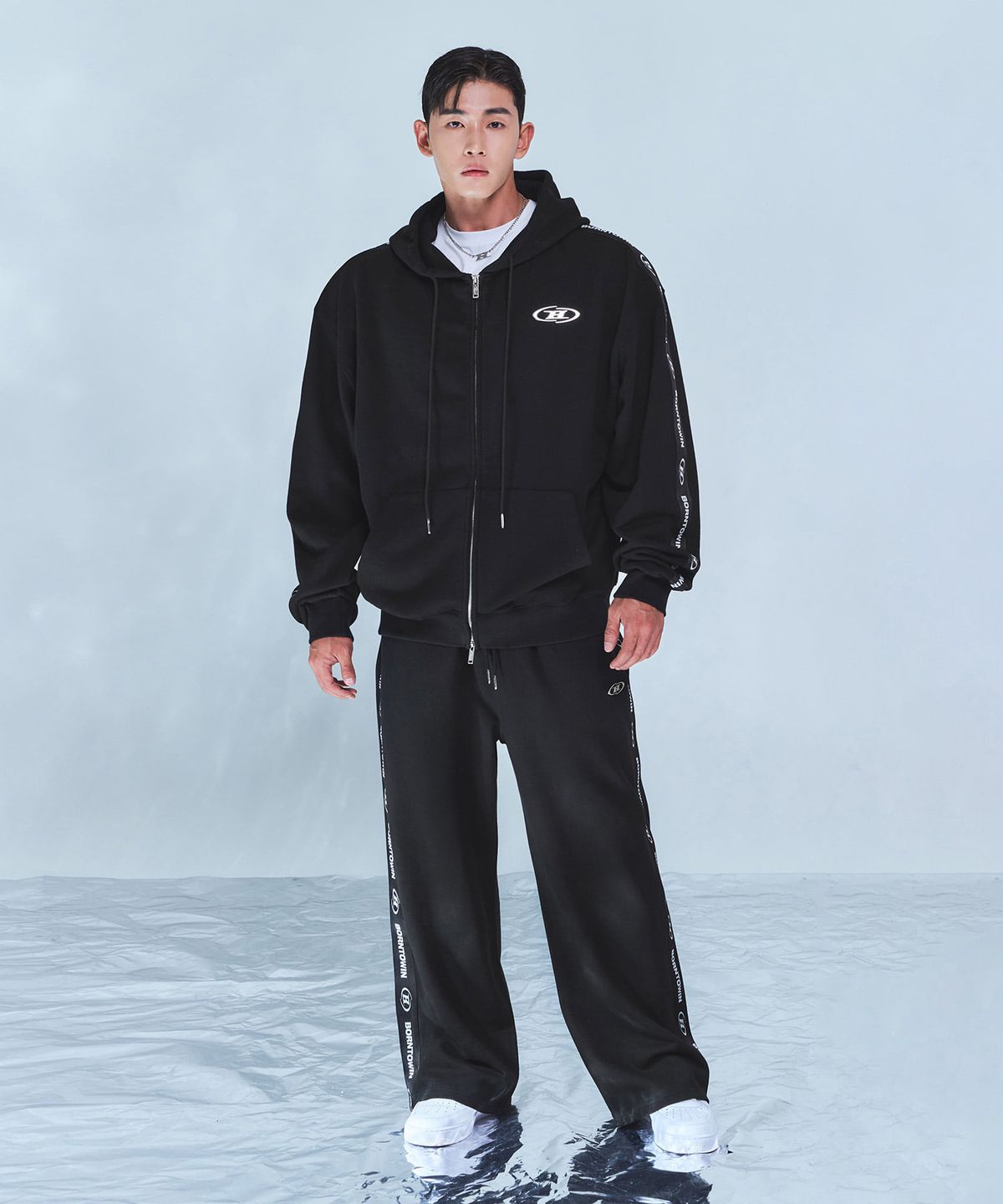본투윈(BORN TO WIN) CHROME B BLACK LINE WIDE PANTS [BLACK]